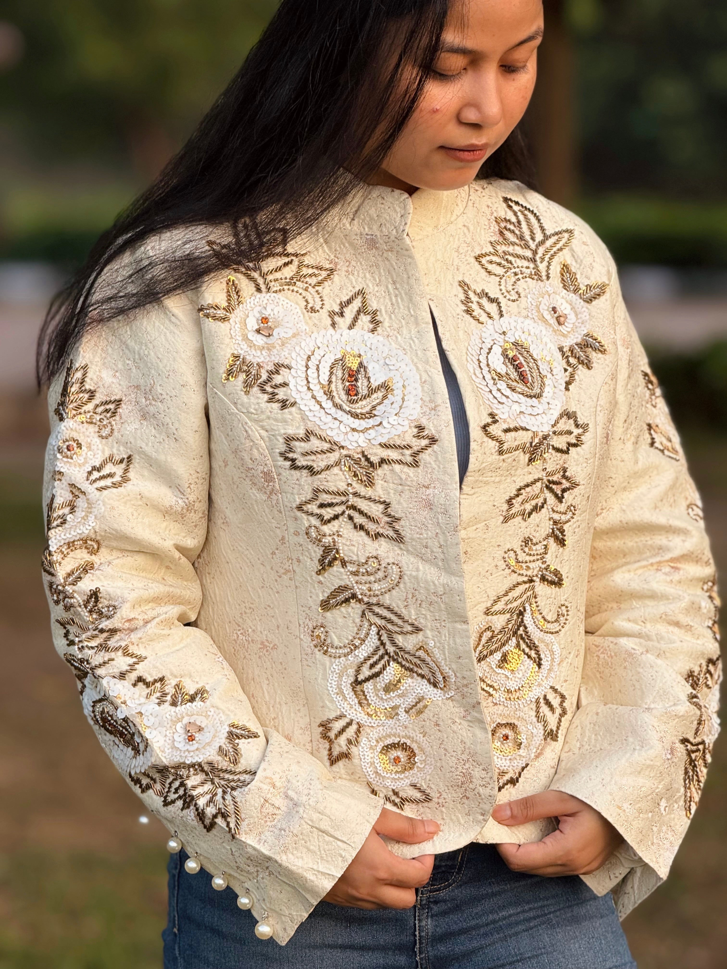 Boston proper cream textured jacket