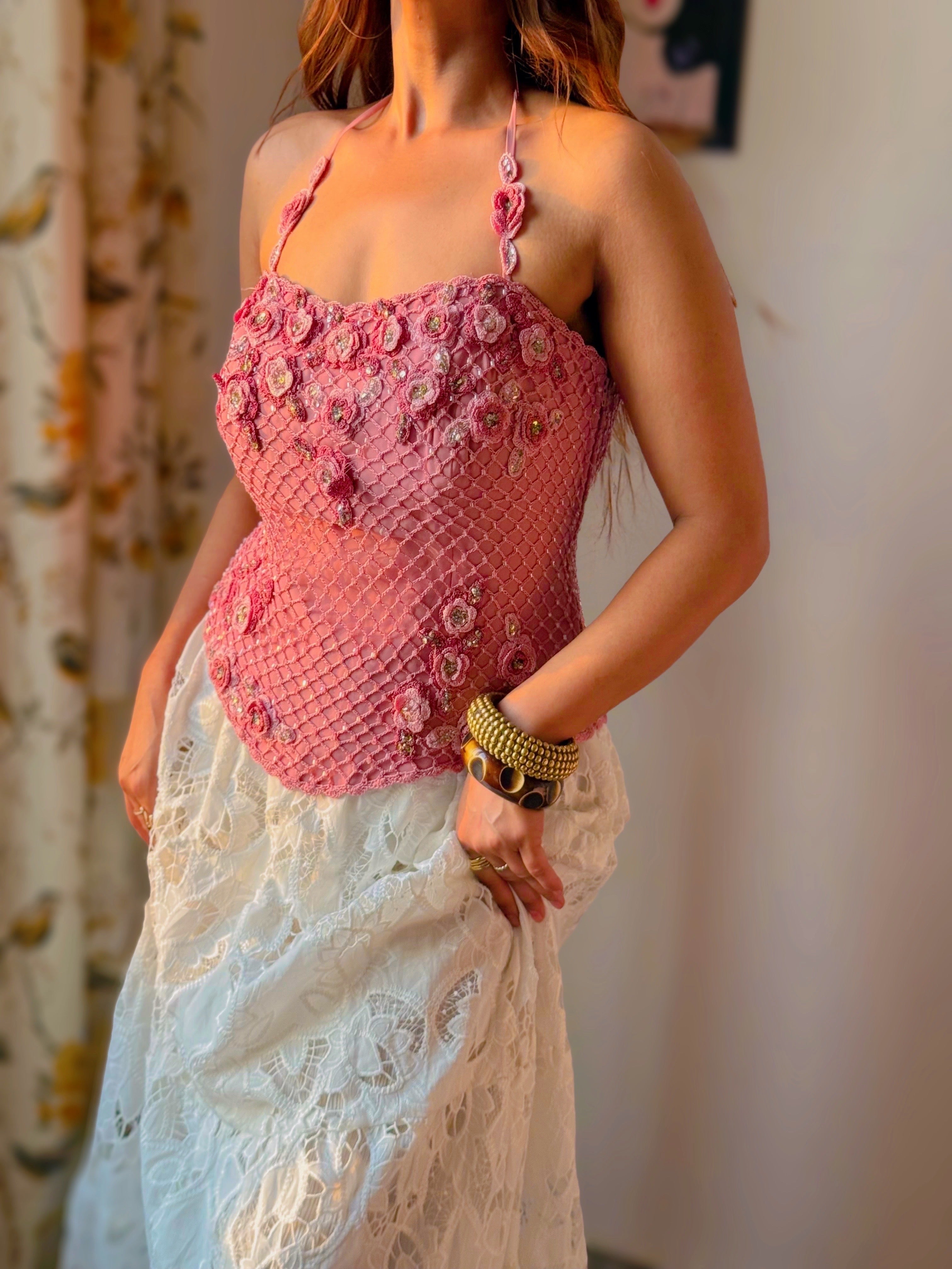 Pink fairy crochet corset top