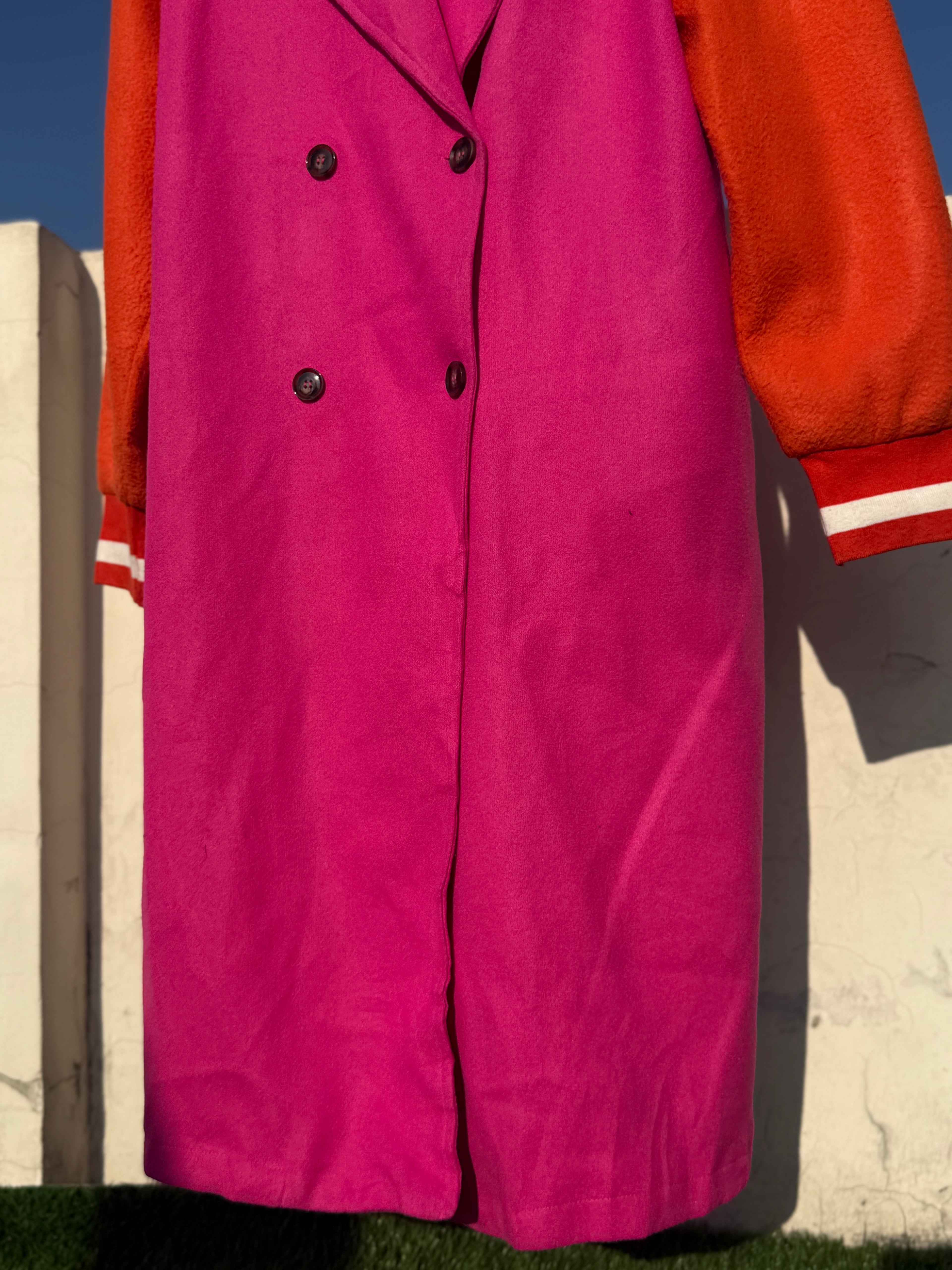 Colour block long winter coat