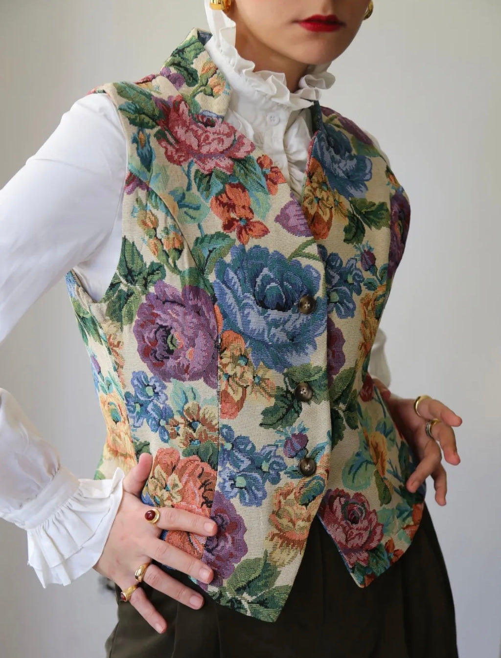 Vintage floral tapestry vest