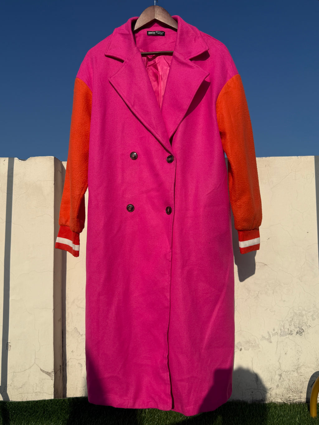 Colour block long winter coat