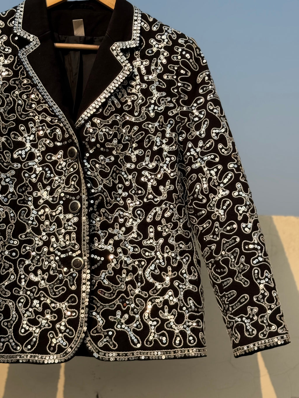 Beautiful silver sequence and thread embroidery coat