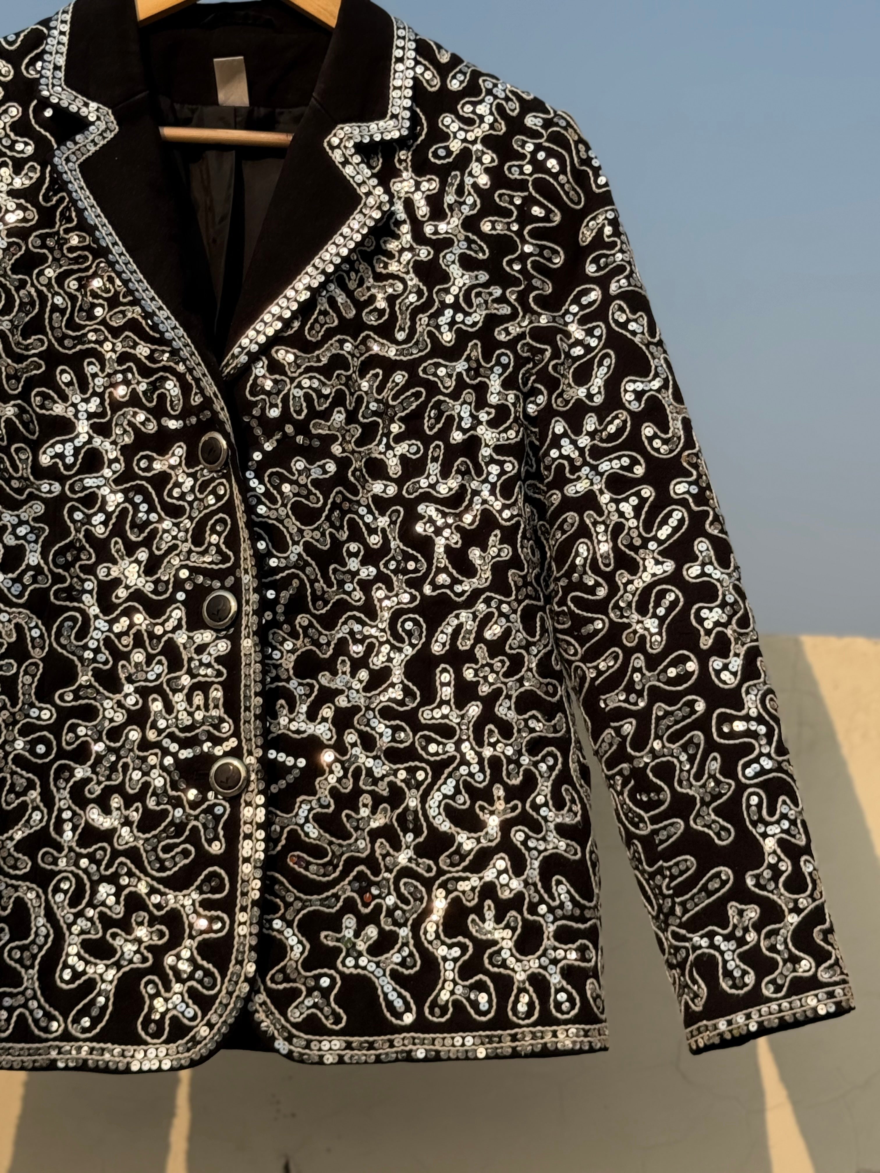 Beautiful silver sequence and thread embroidery coat