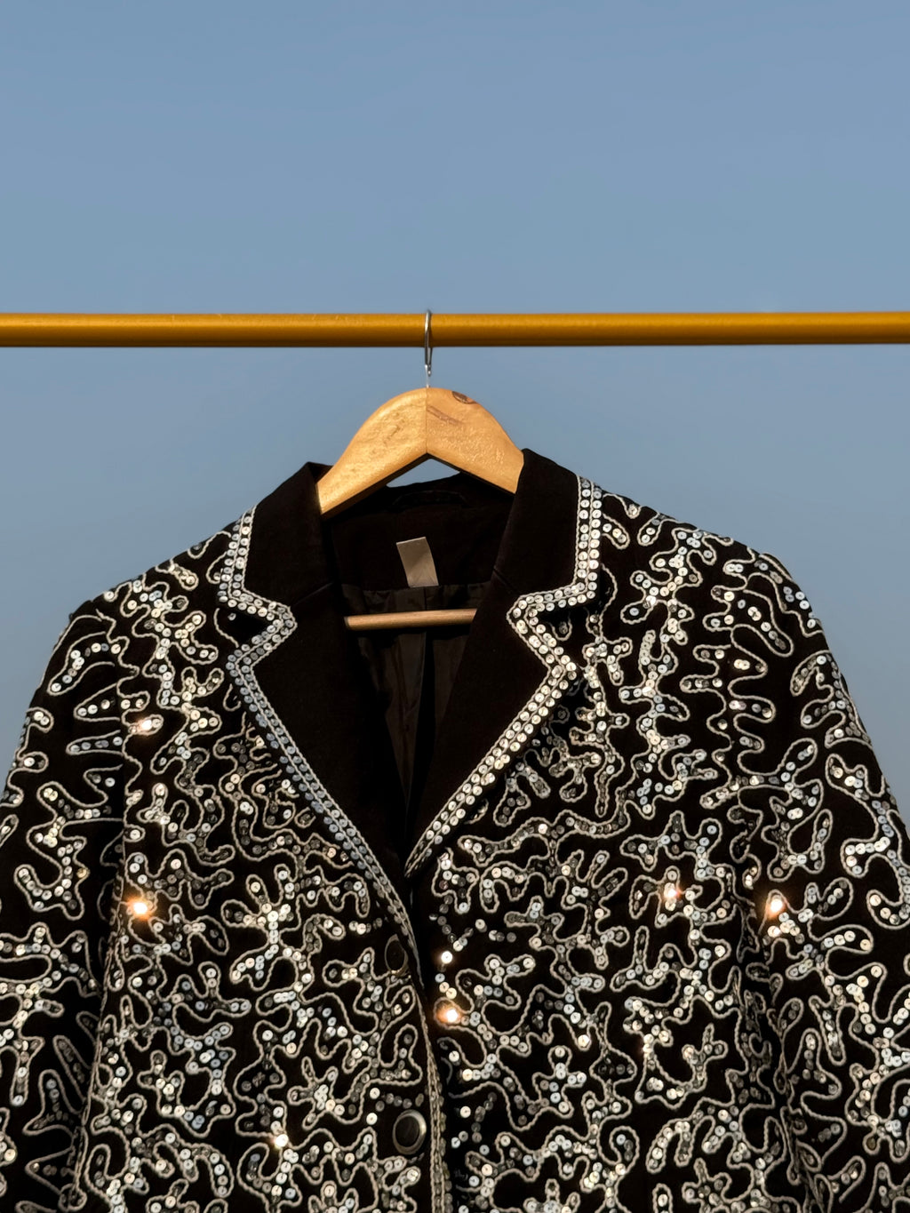 Beautiful silver sequence and thread embroidery coat