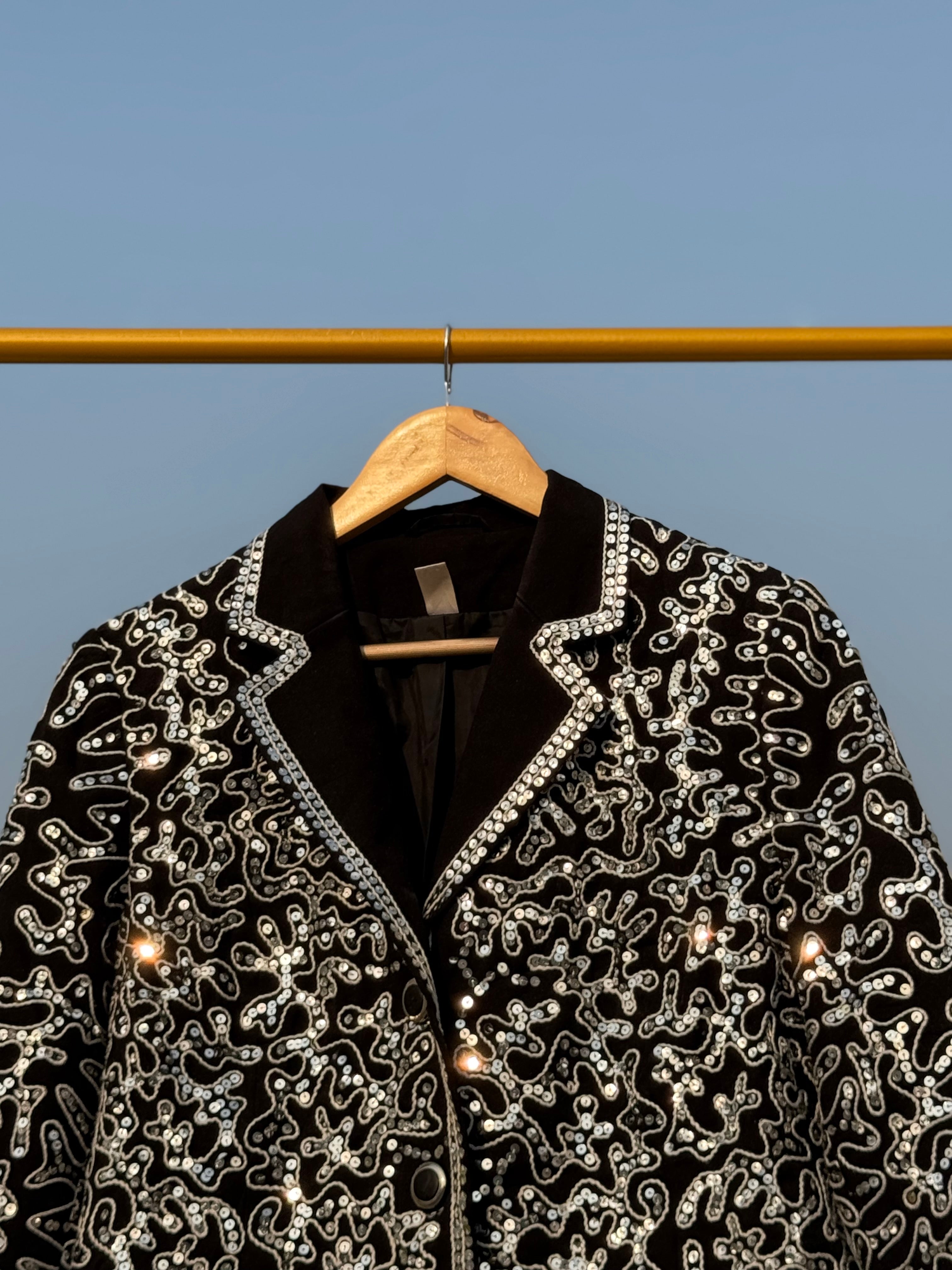 Beautiful silver sequence and thread embroidery coat