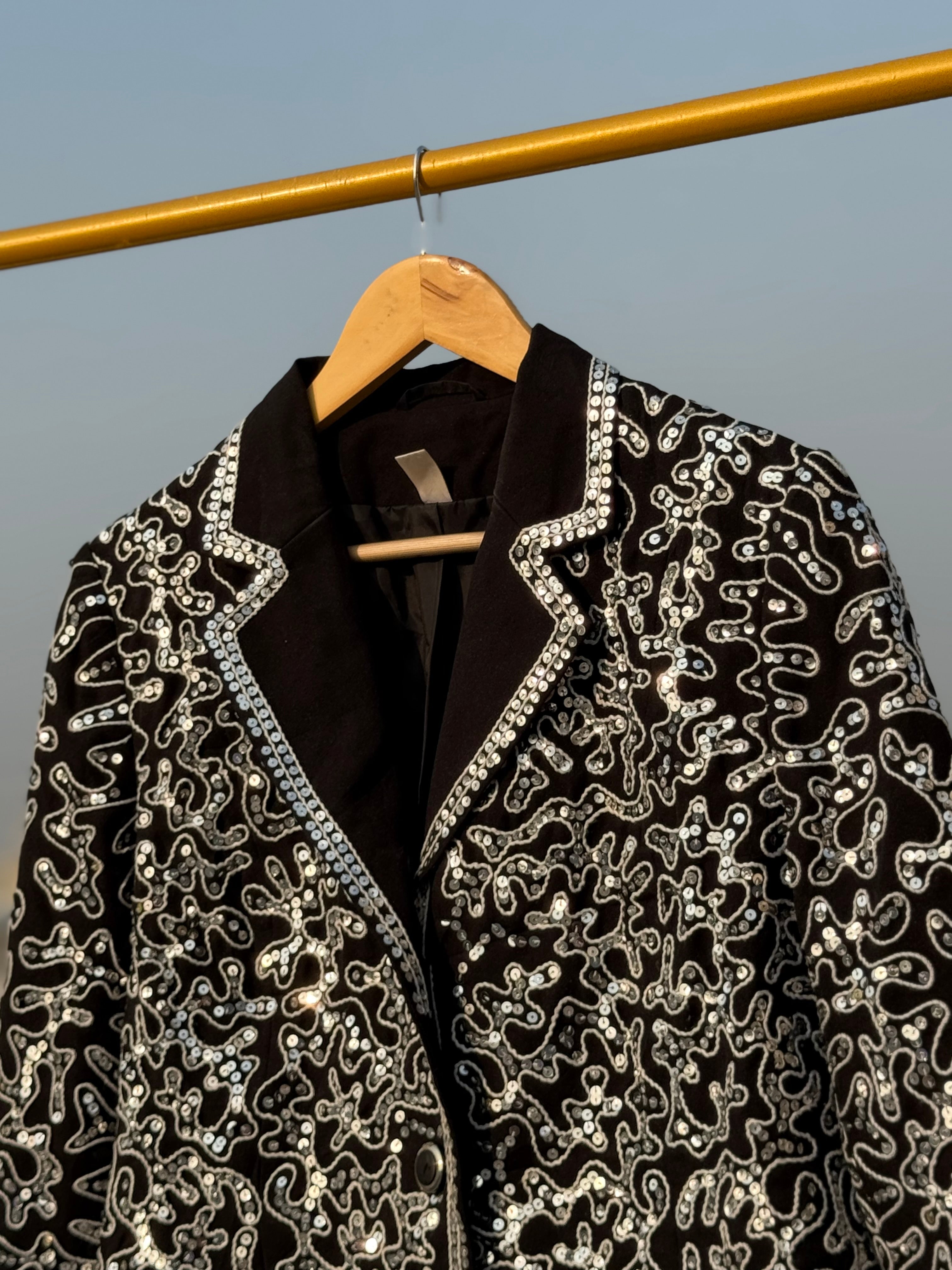 Beautiful silver sequence and thread embroidery coat