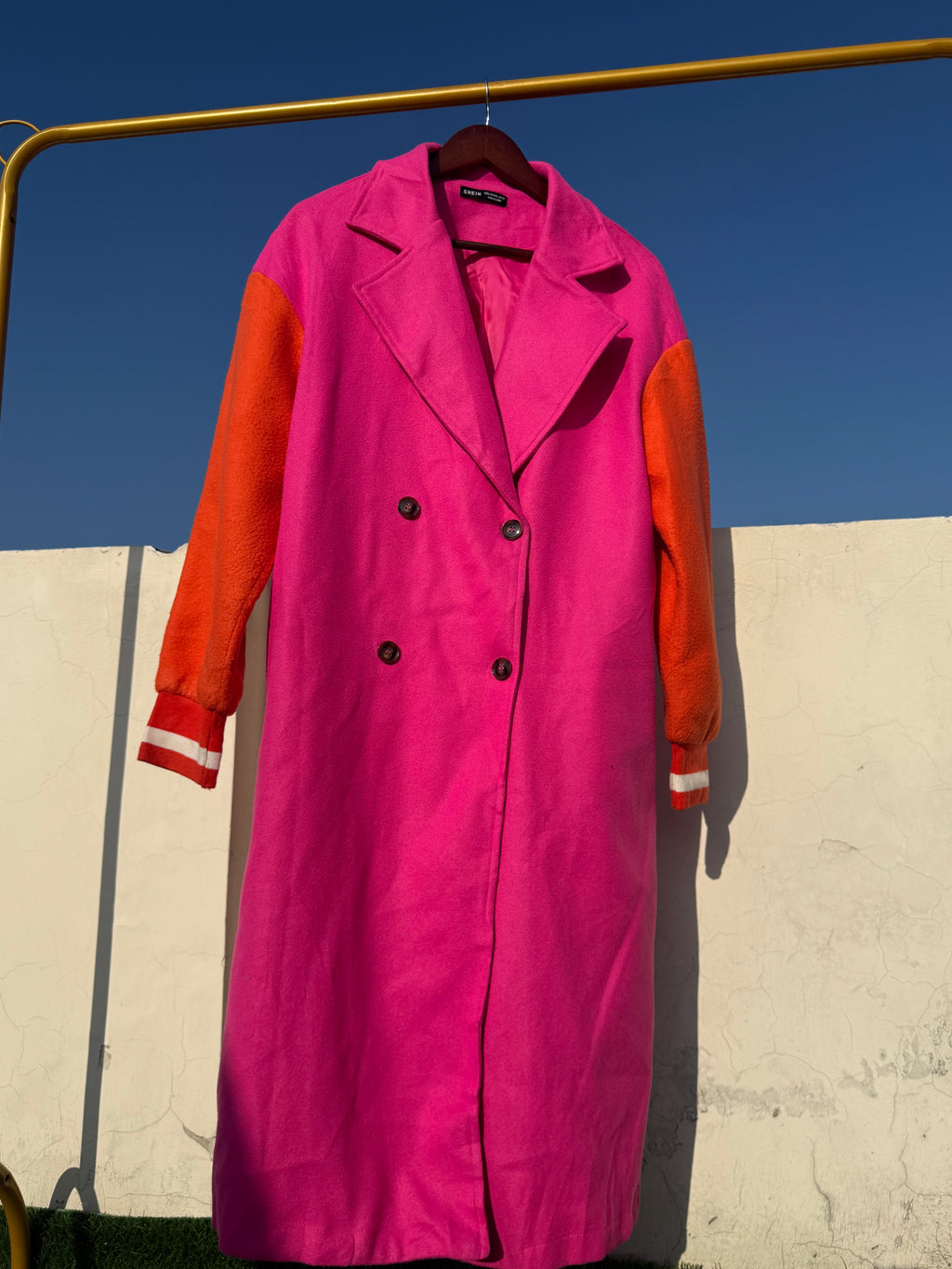 Colour block long winter coat