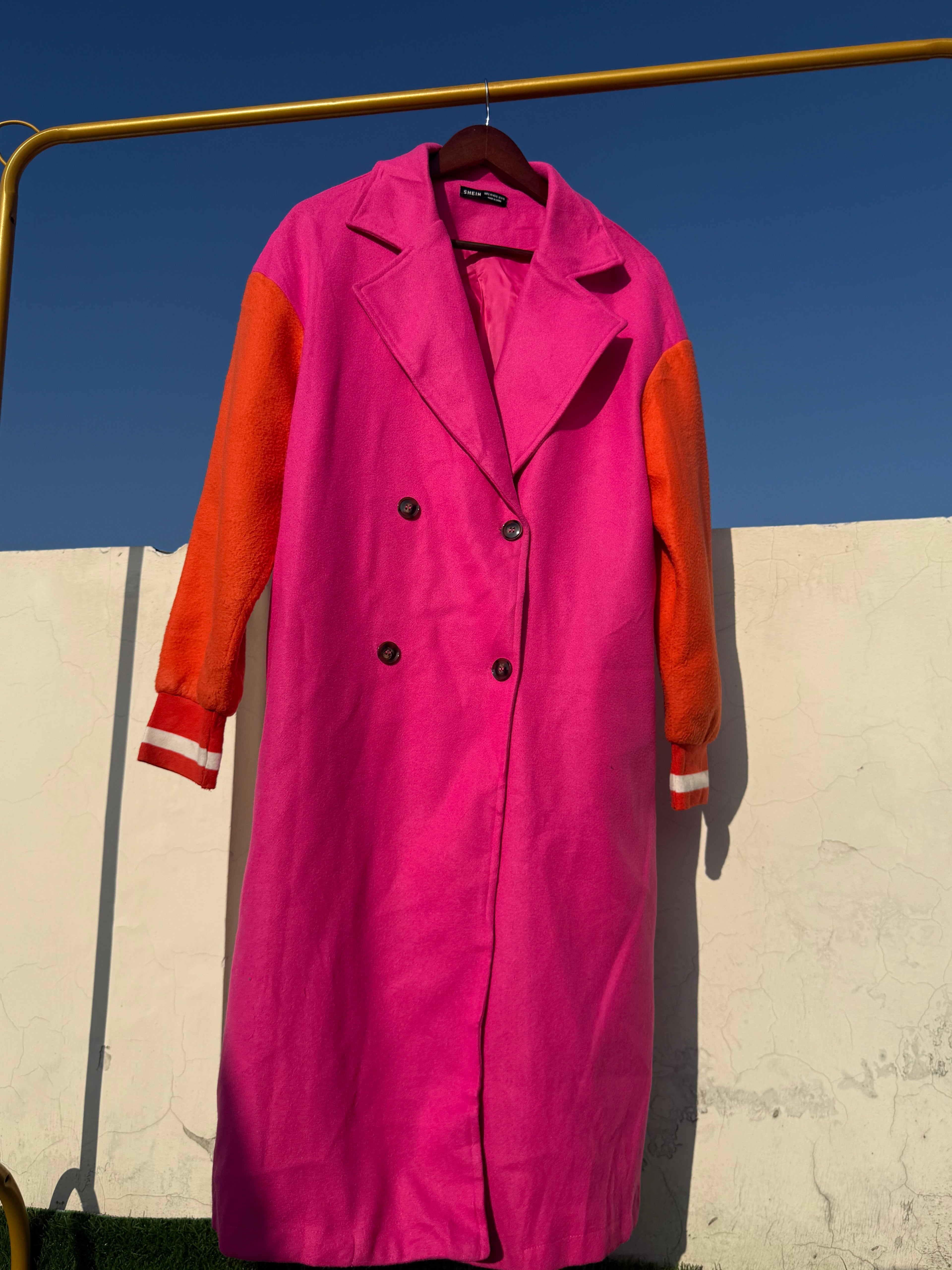 Colour block long winter coat