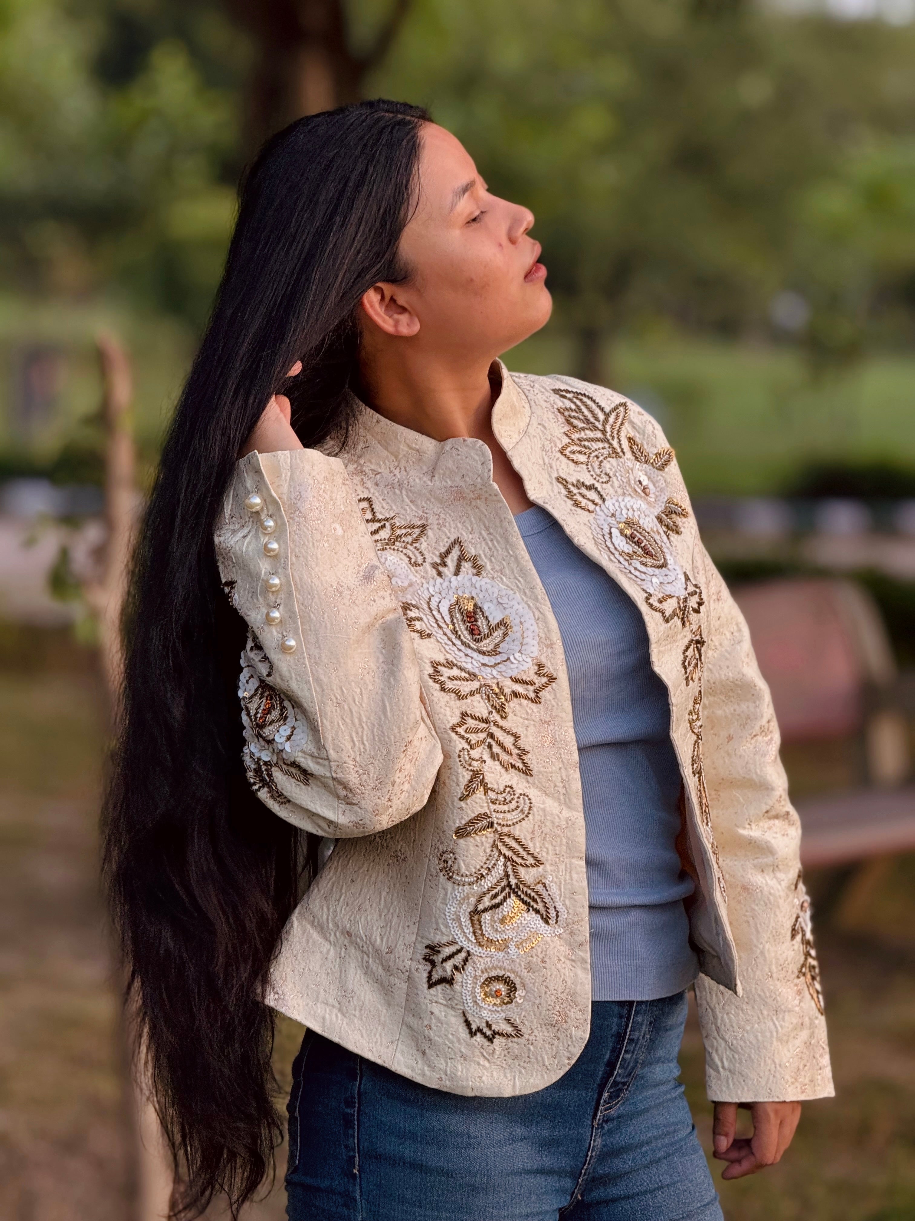 Boston proper cream textured jacket