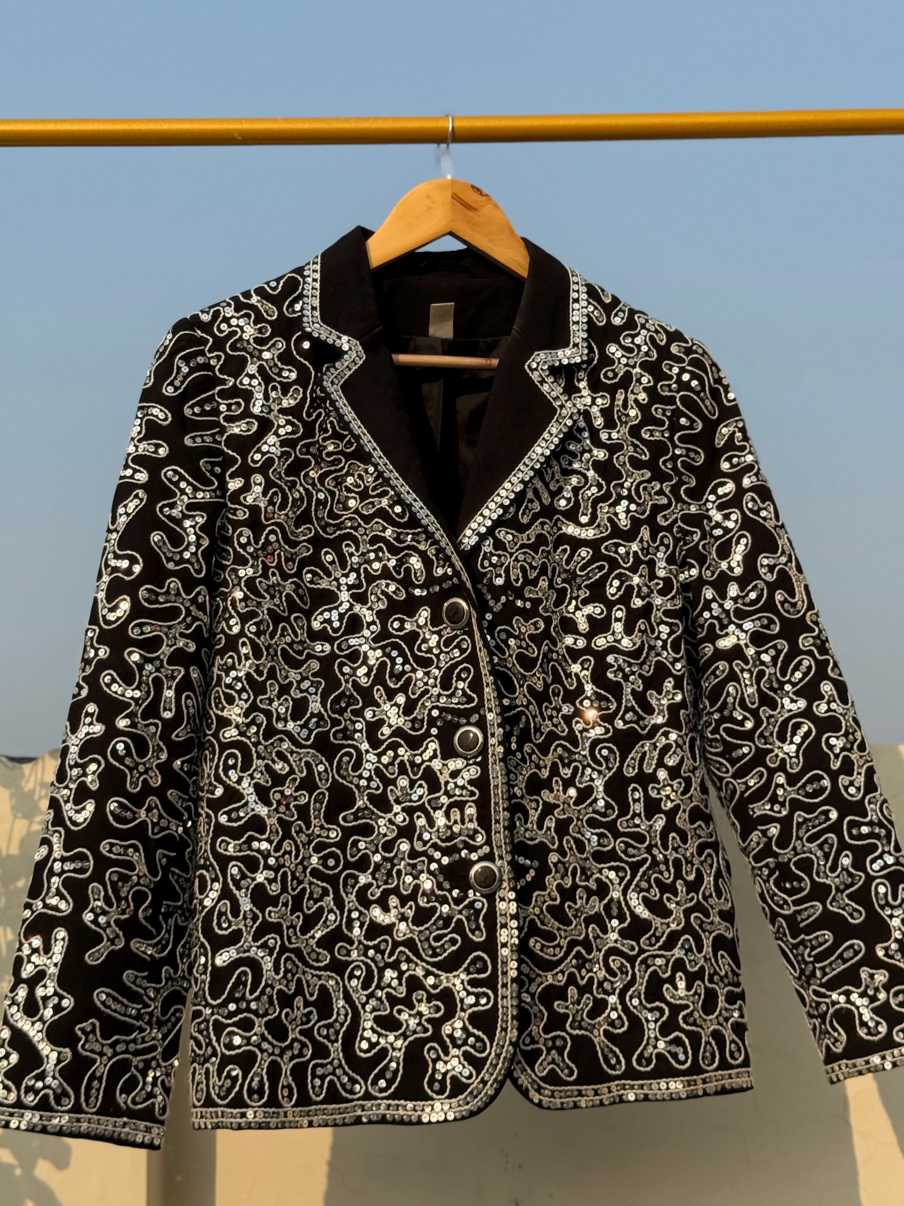 Beautiful silver sequence and thread embroidery coat