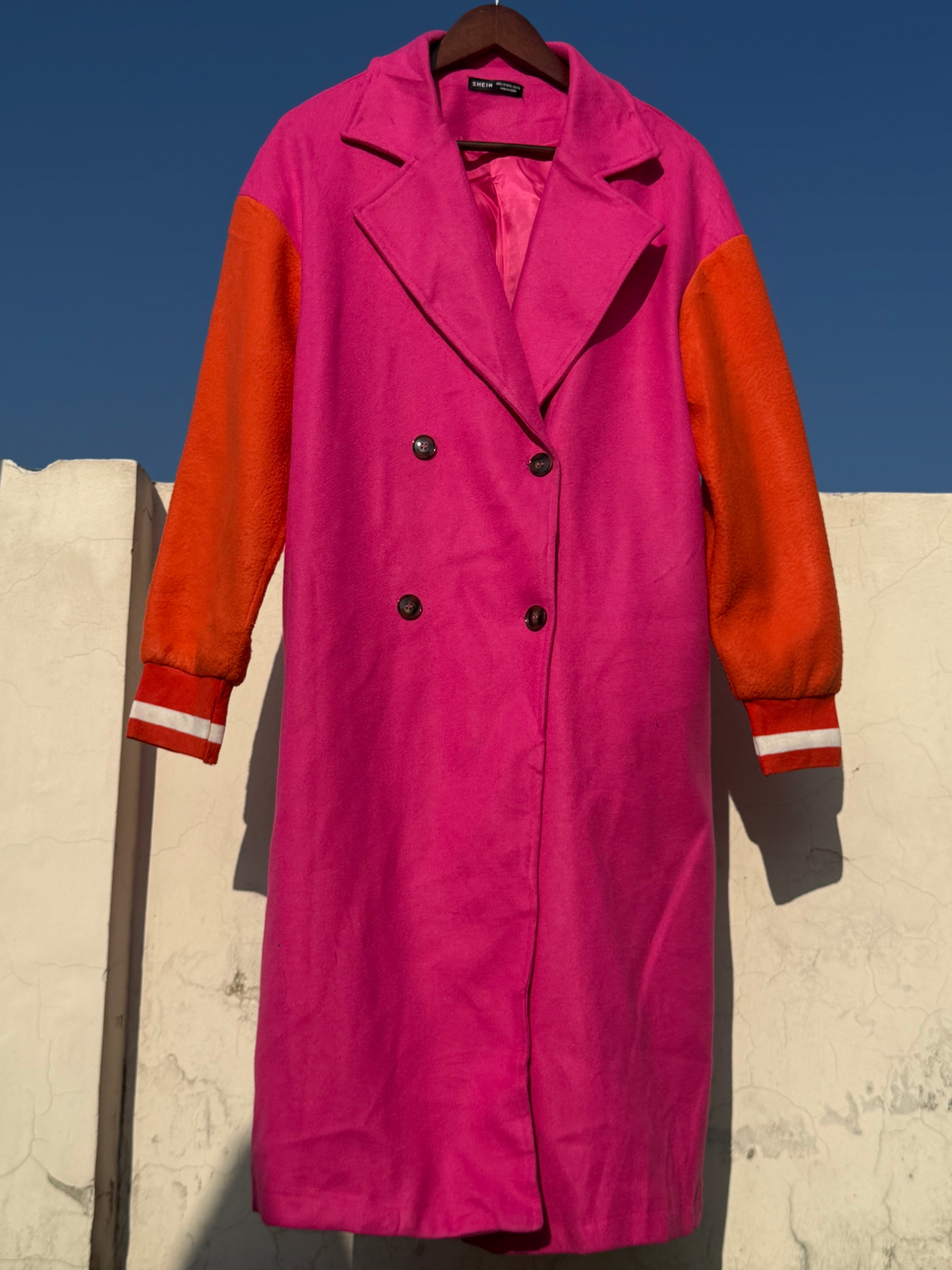Colour block long winter coat