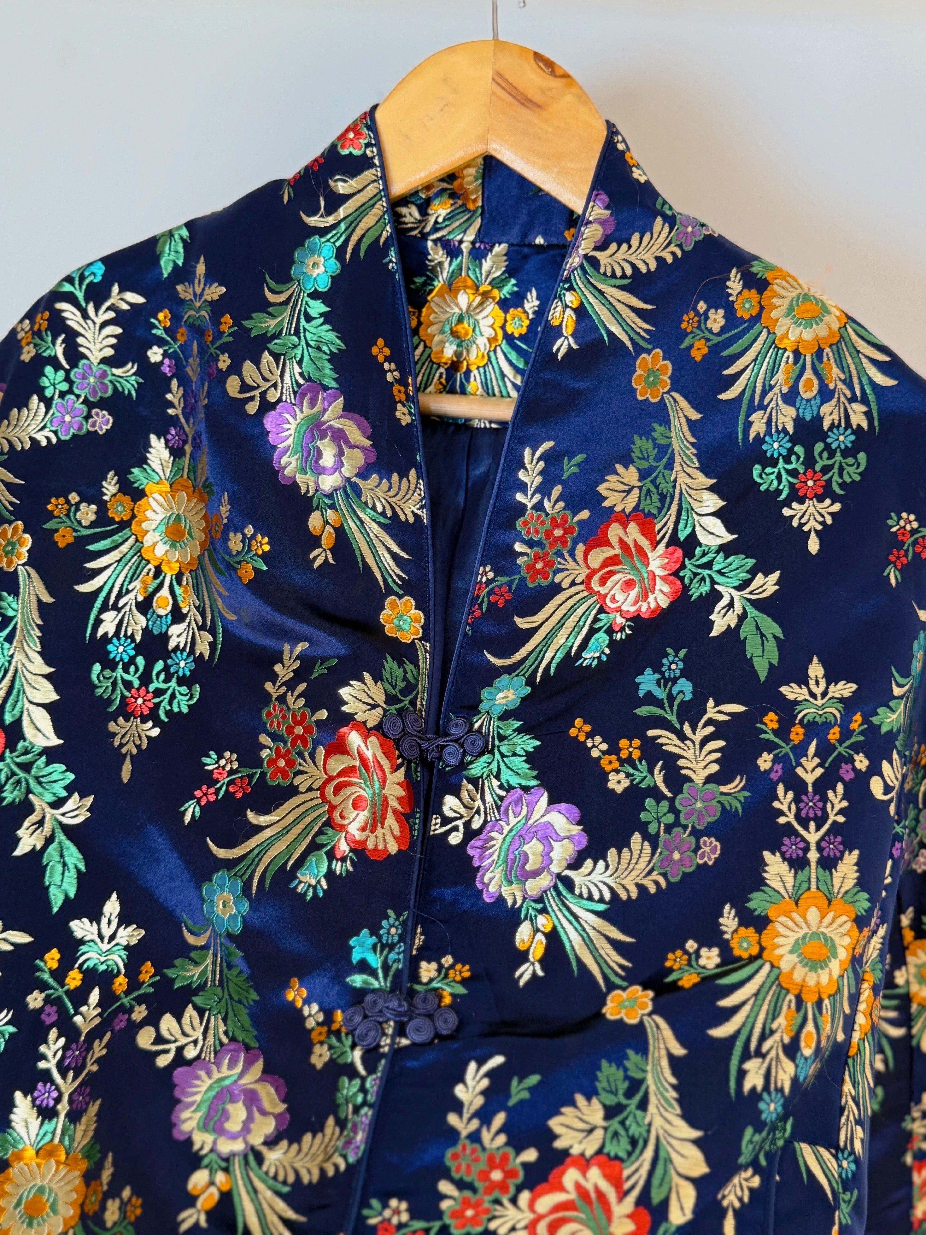 Royal blue floral kimono or jacket