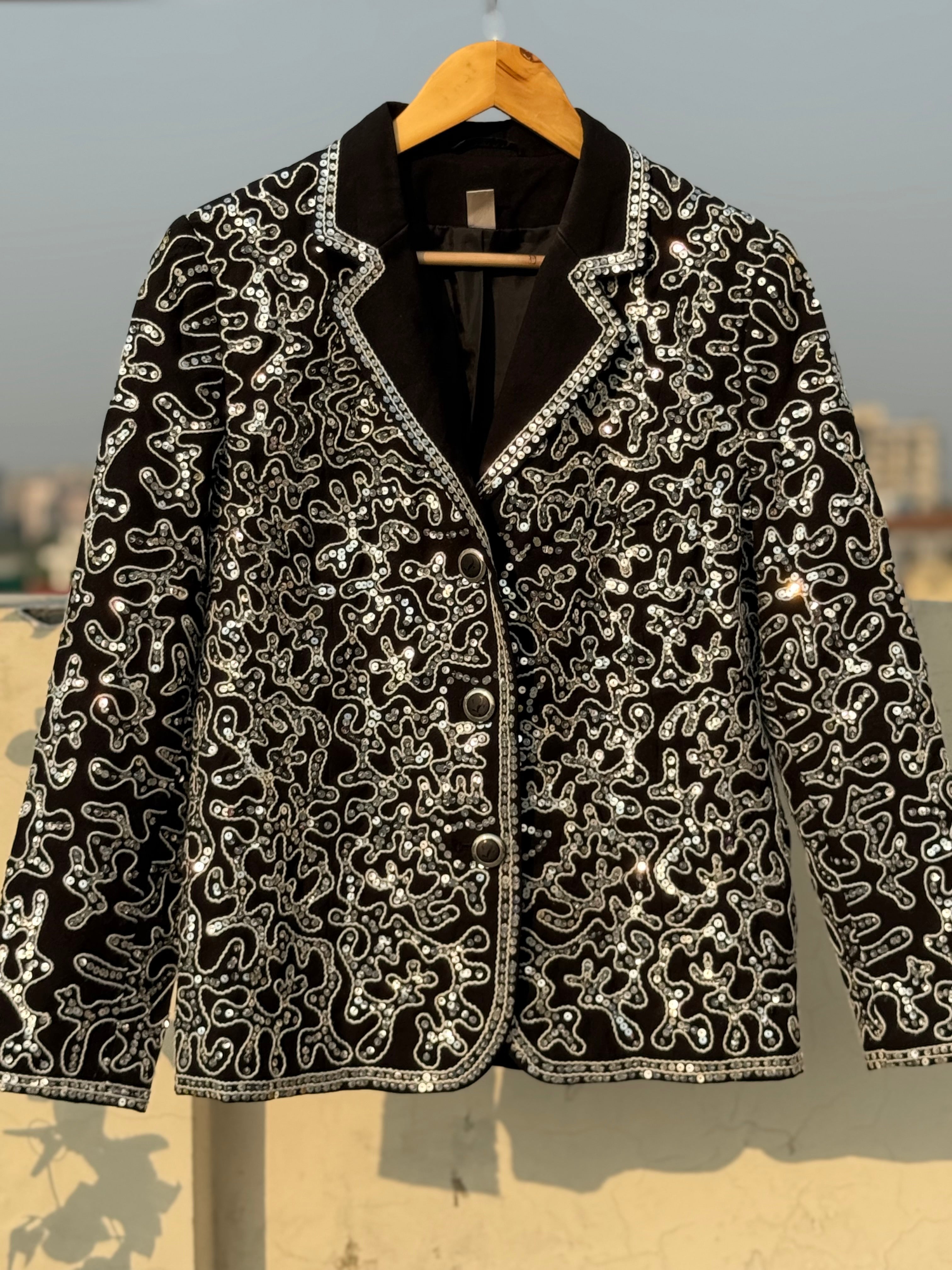 Beautiful silver sequence and thread embroidery coat