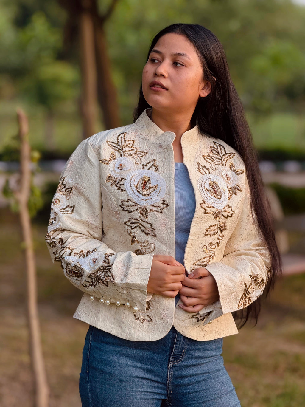 Boston proper cream textured jacket