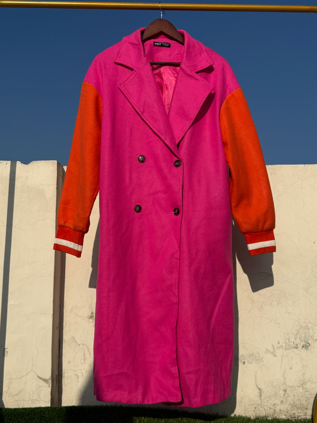 Colour block long winter coat