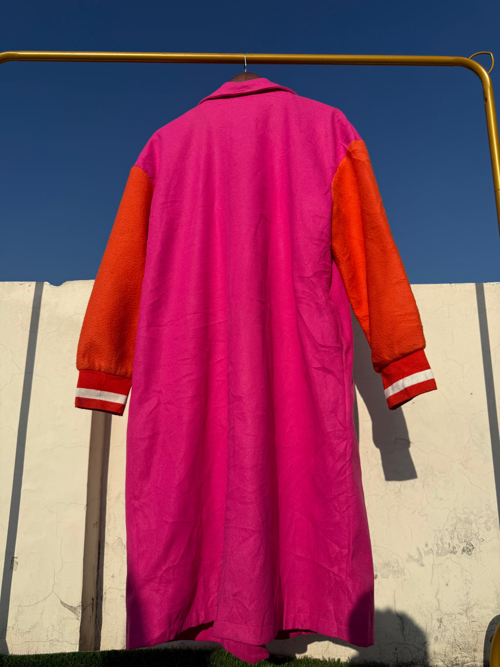 Colour block long winter coat