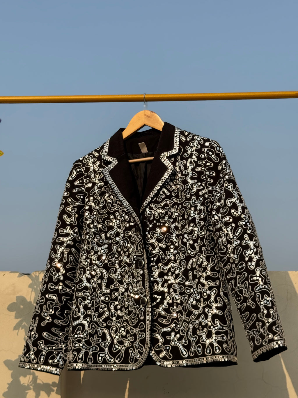 Beautiful silver sequence and thread embroidery coat