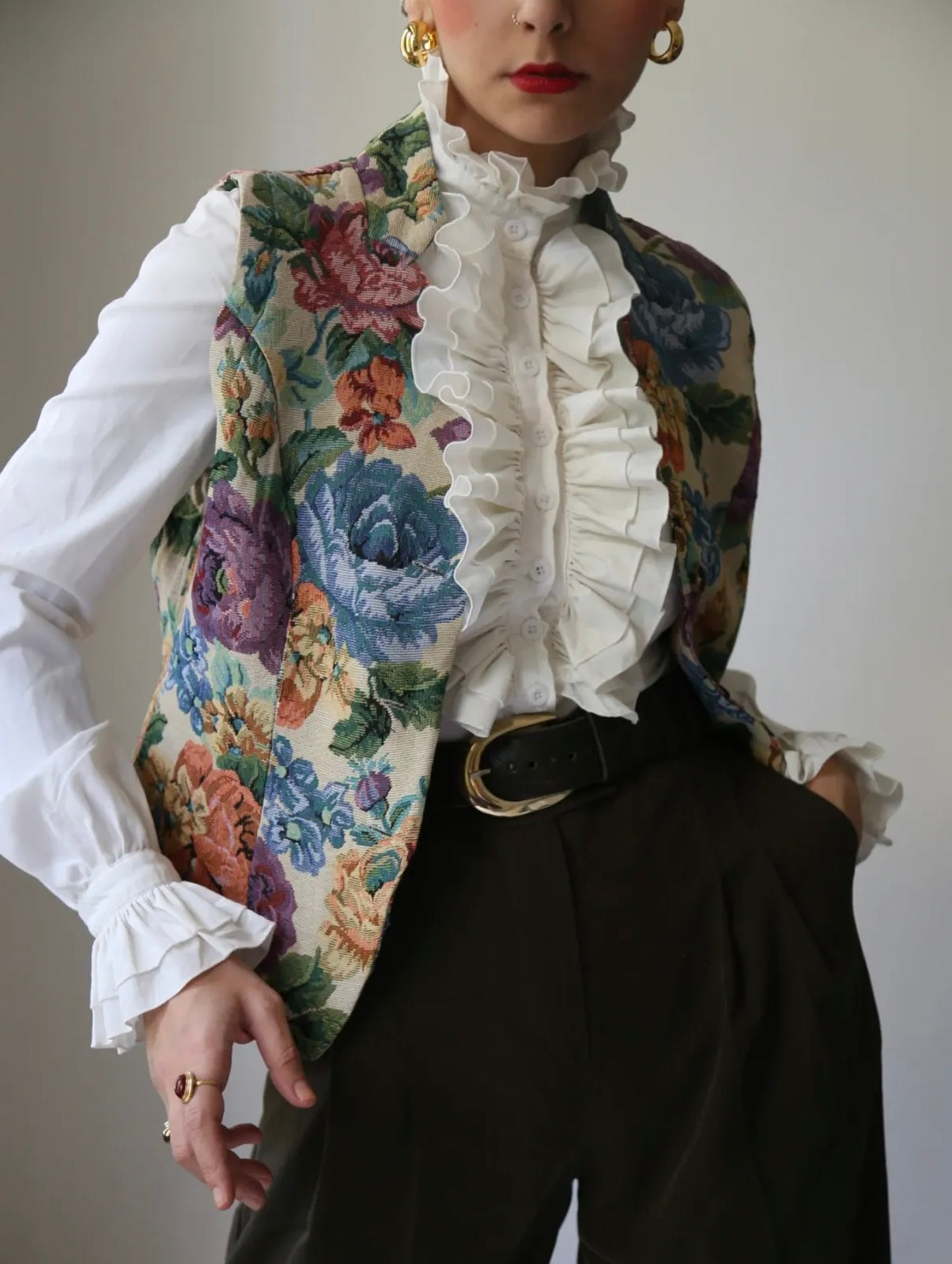 Vintage floral tapestry vest