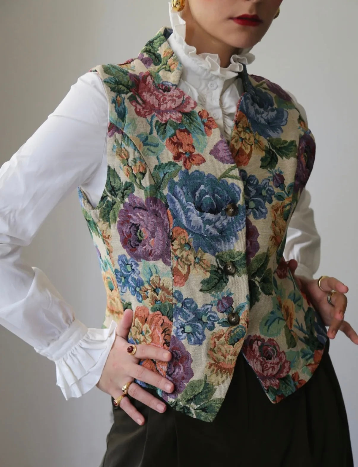 Vintage floral tapestry vest