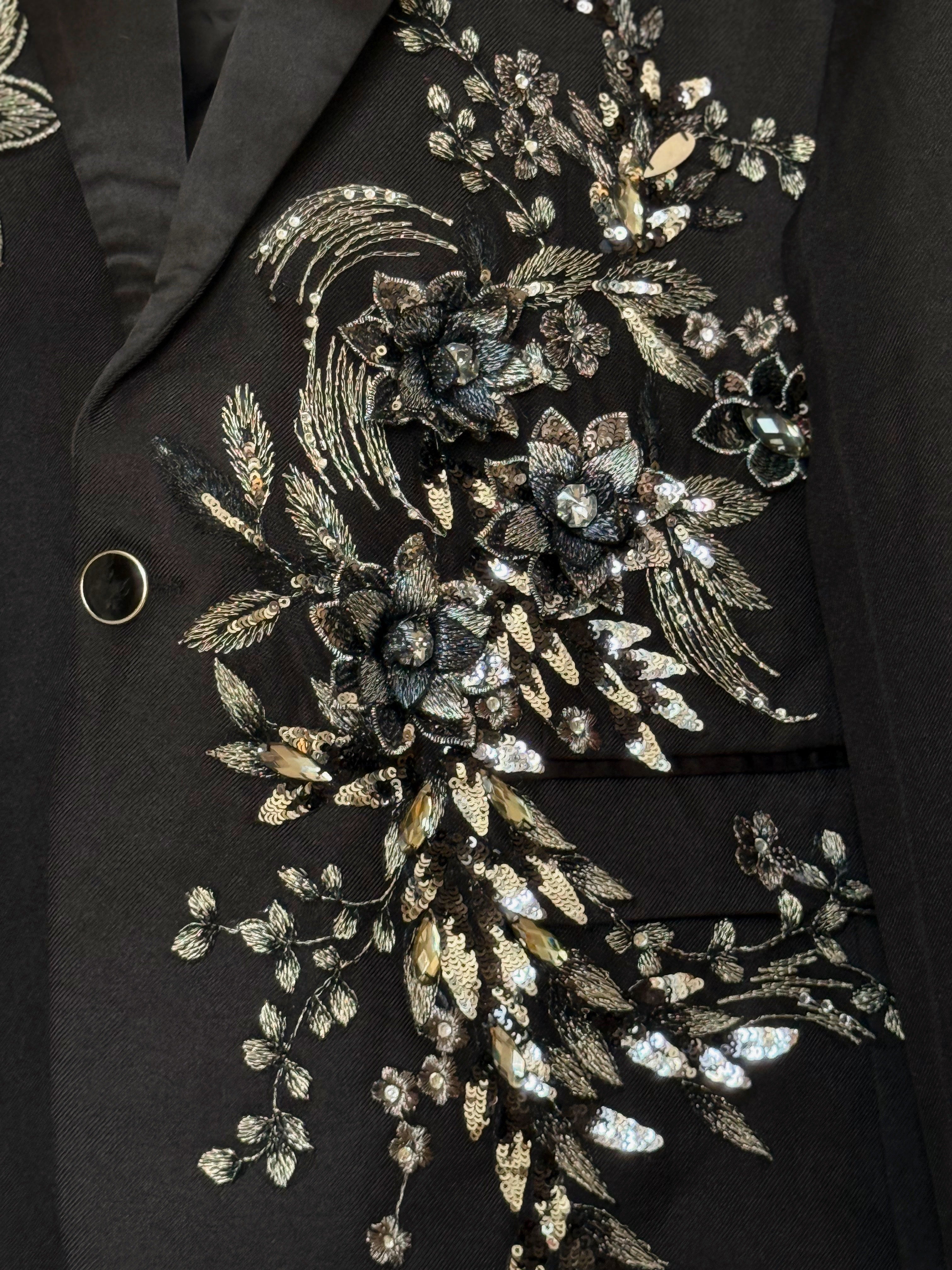 Black embellished unisex blazer