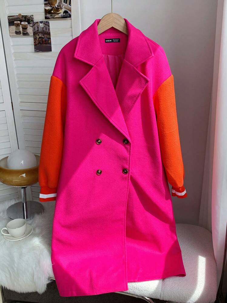 Colour block long winter coat