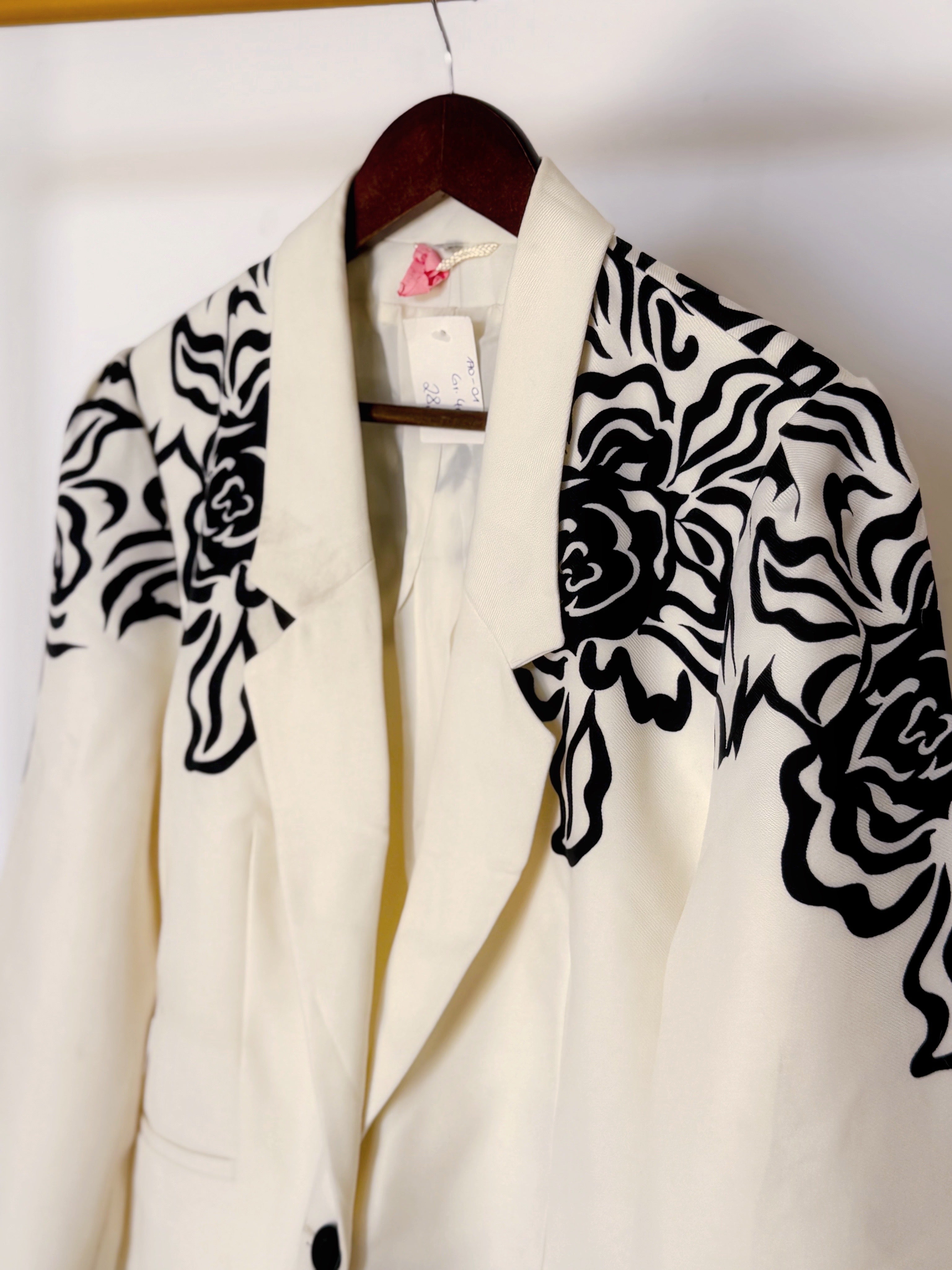 Vintage Veste blanche motif noir blazer