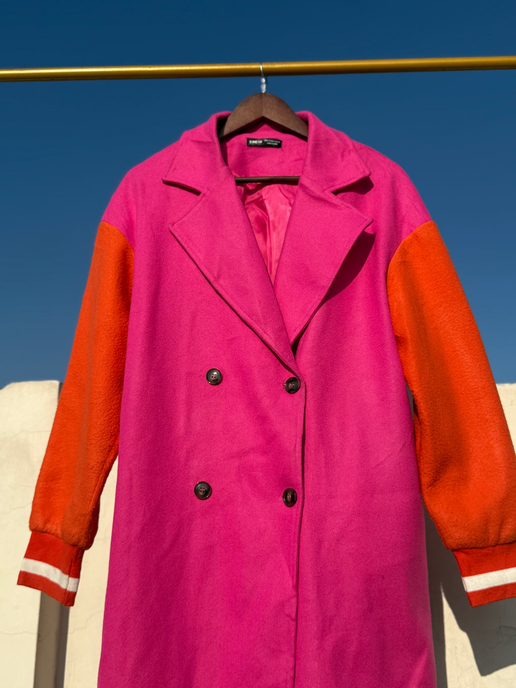 Colour block long winter coat