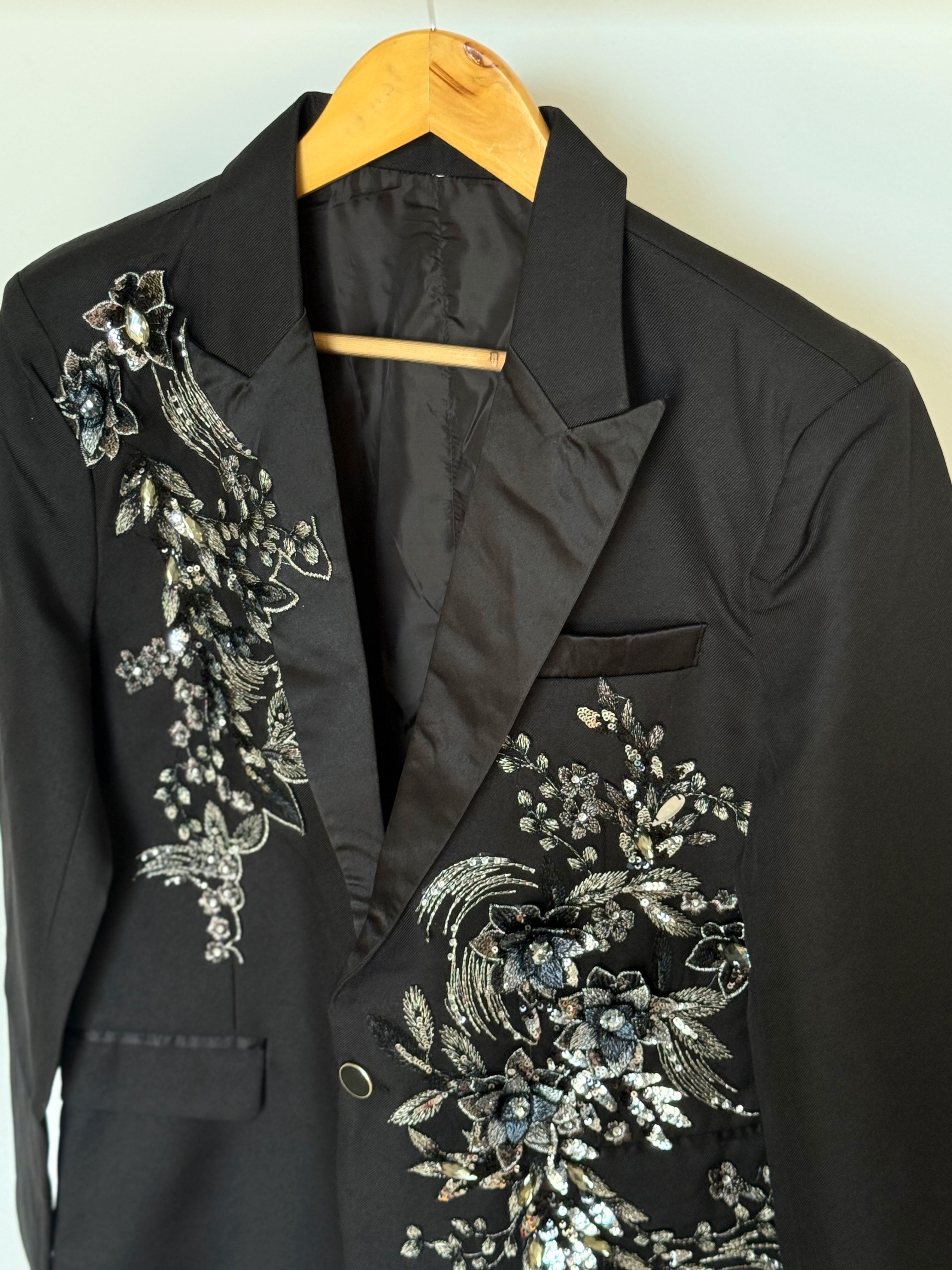 Black embellished unisex blazer