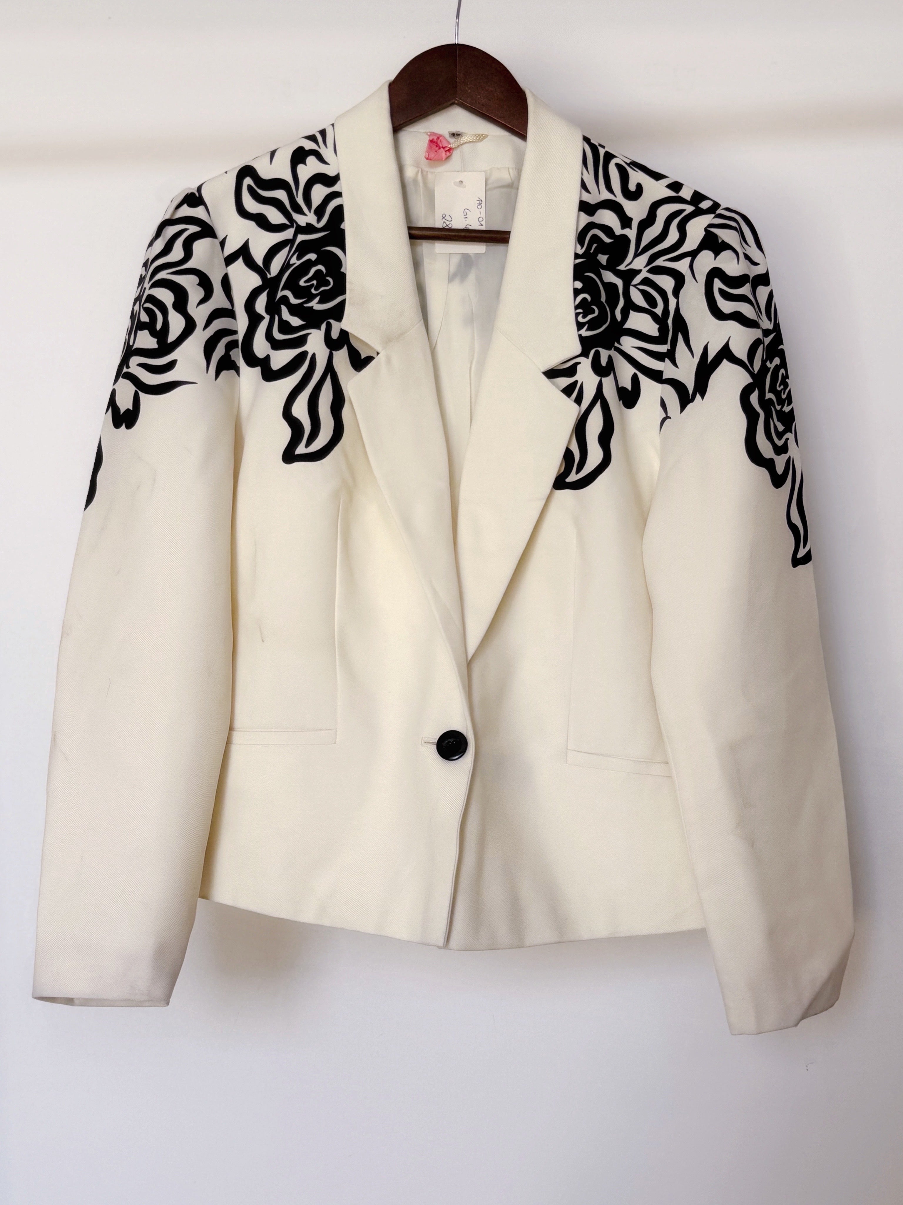 Vintage Veste blanche motif noir blazer