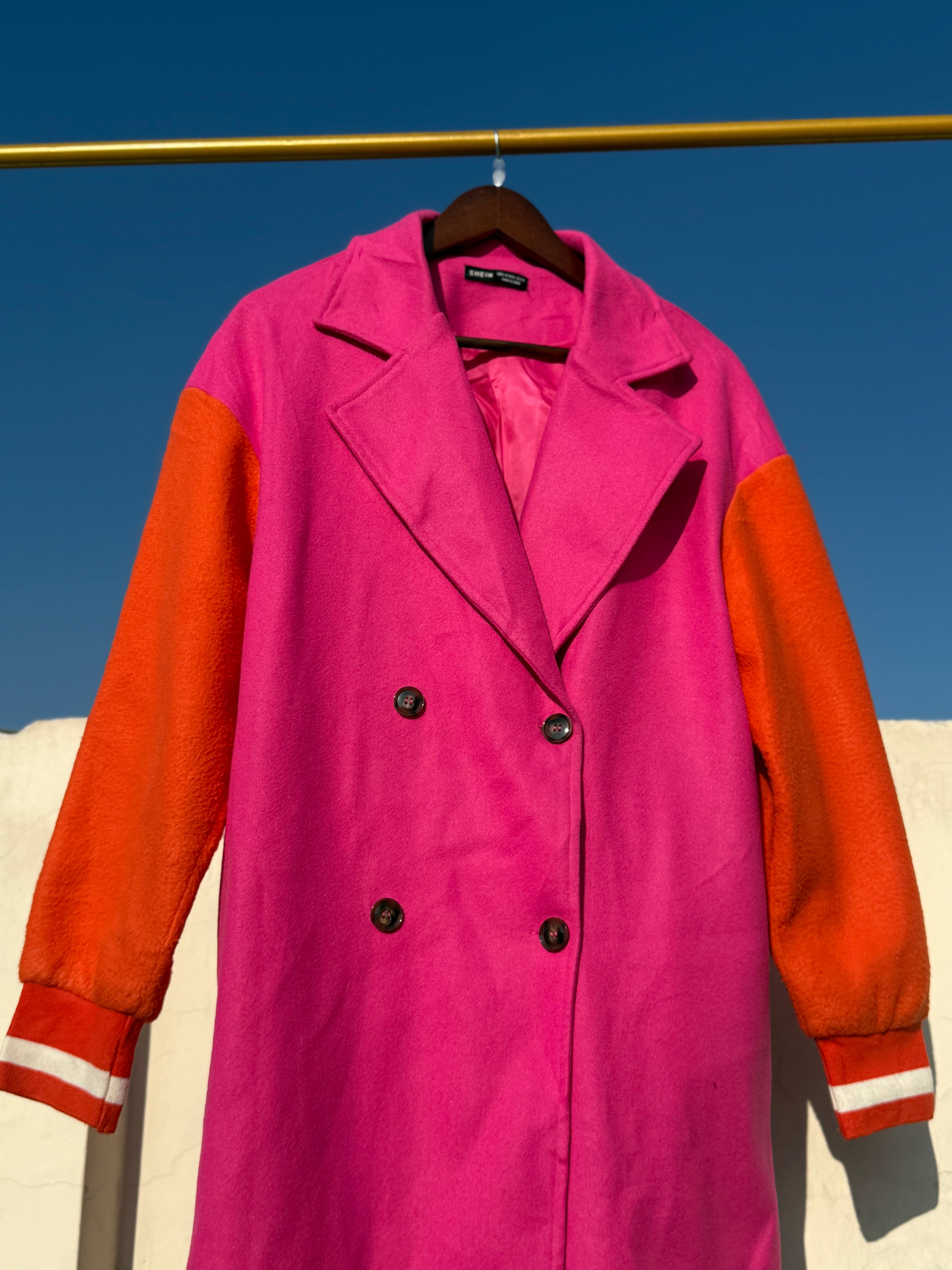 Colour block long winter coat