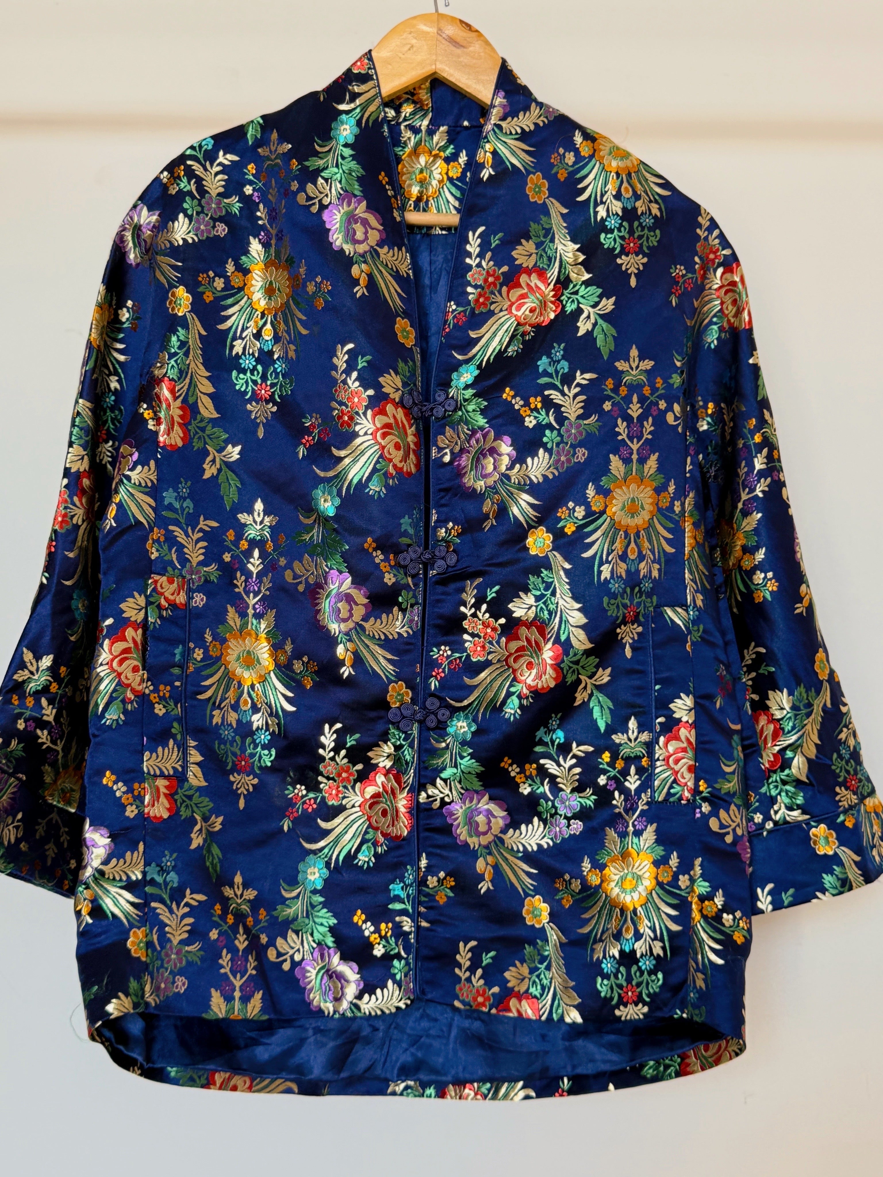 Royal blue floral kimono or jacket