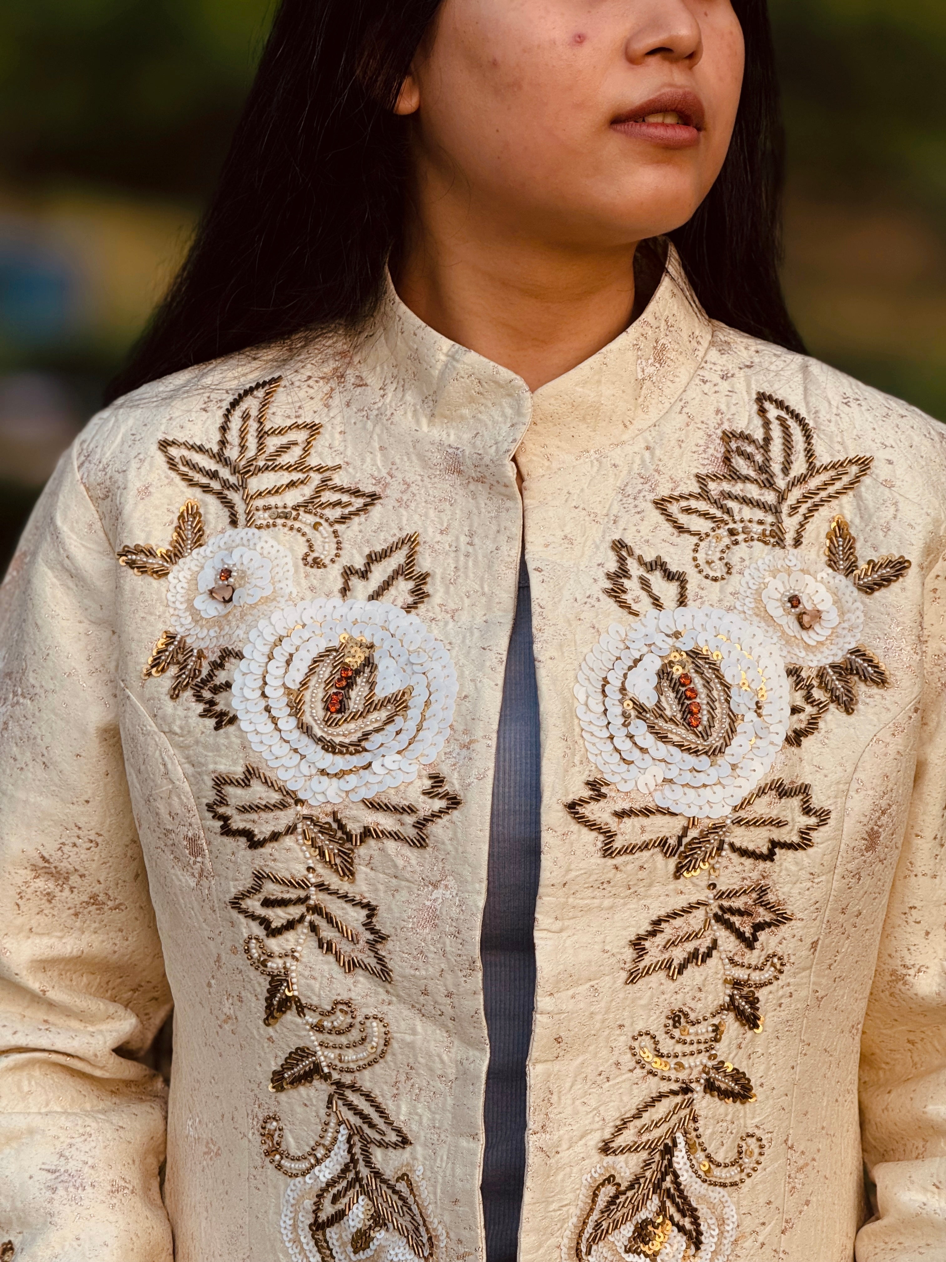 Boston proper cream textured jacket