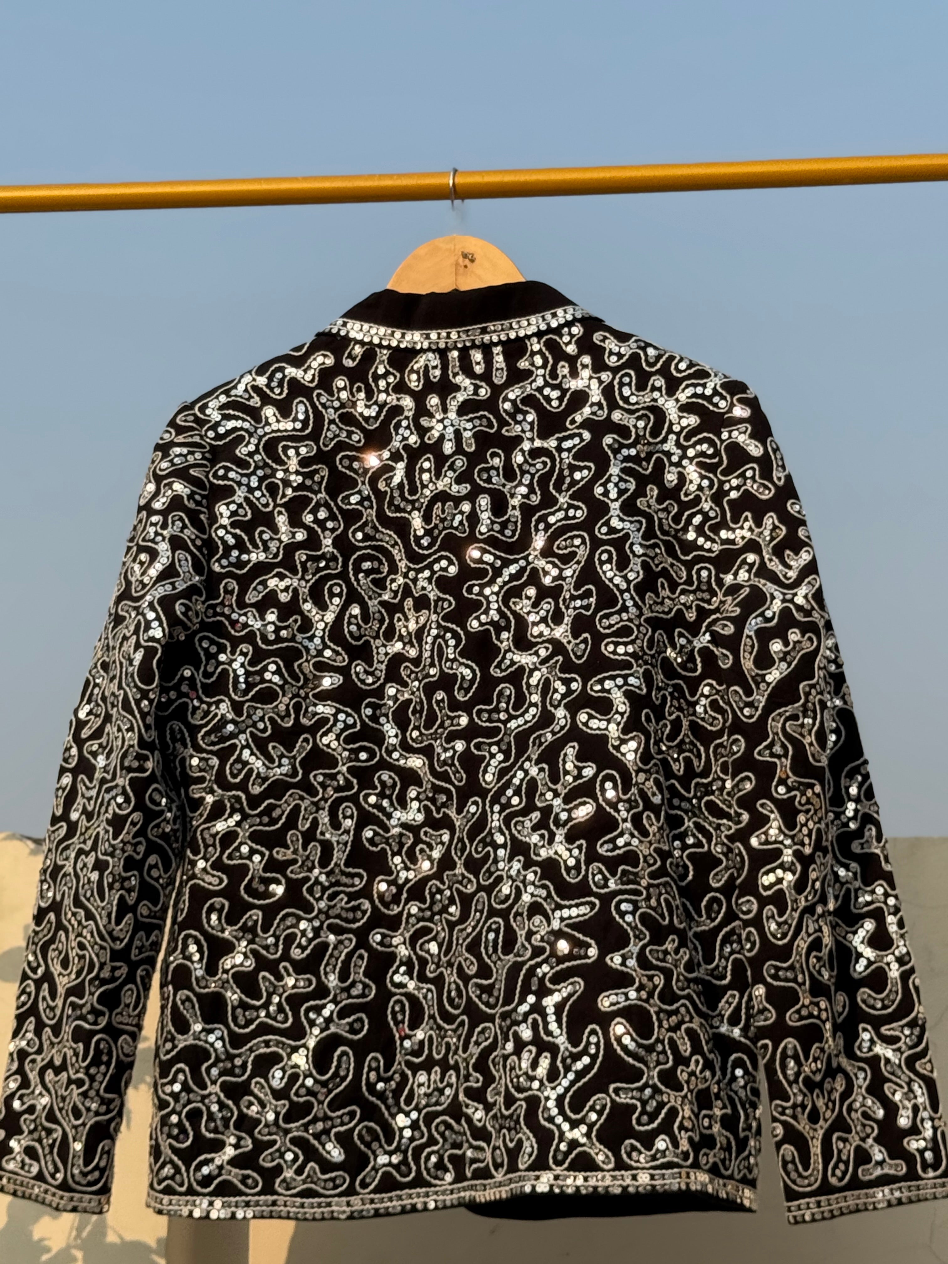 Beautiful silver sequence and thread embroidery coat