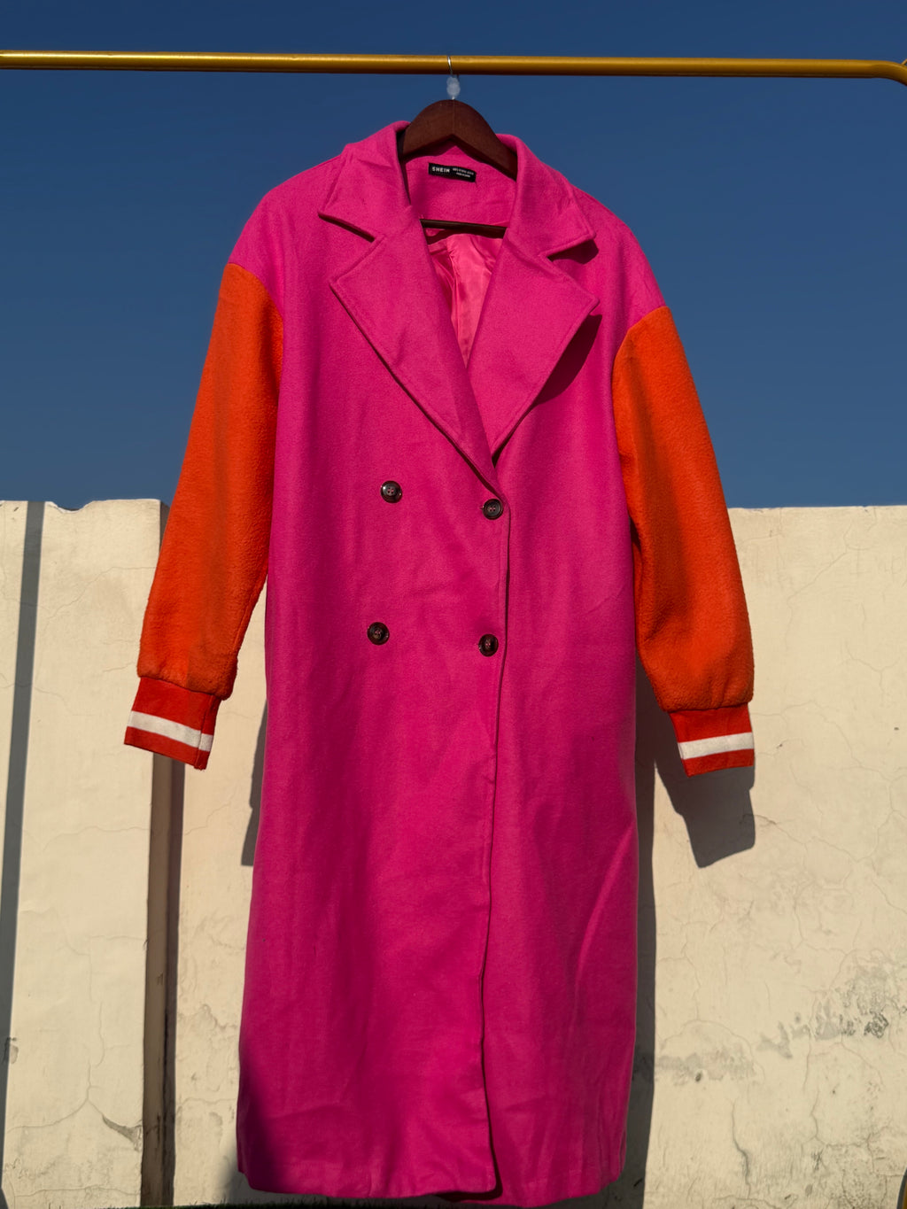Colour block long winter coat