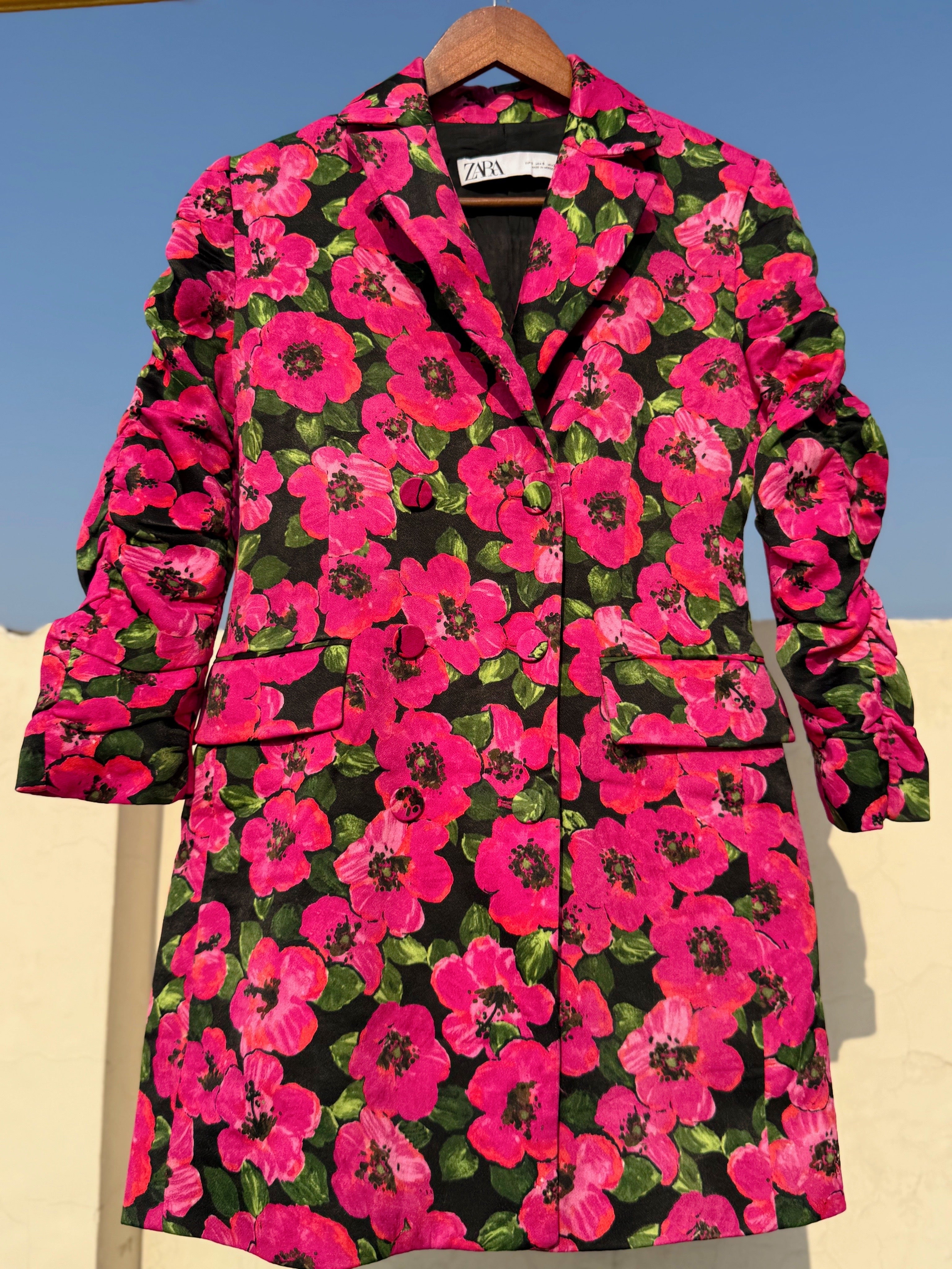 Floral pink blazer dress