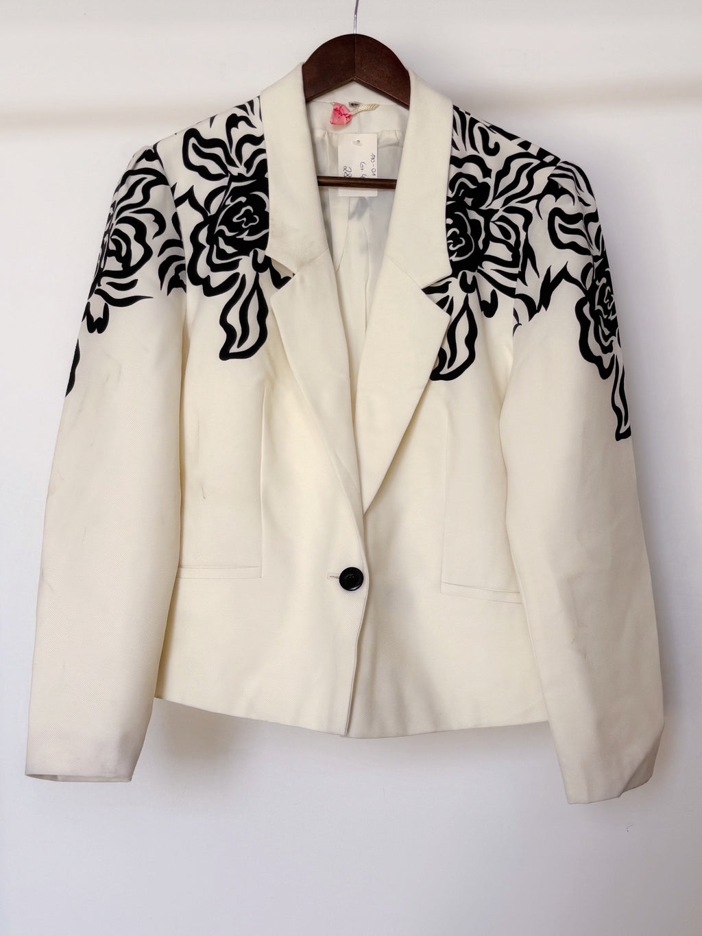 Vintage Veste blanche motif noir blazer