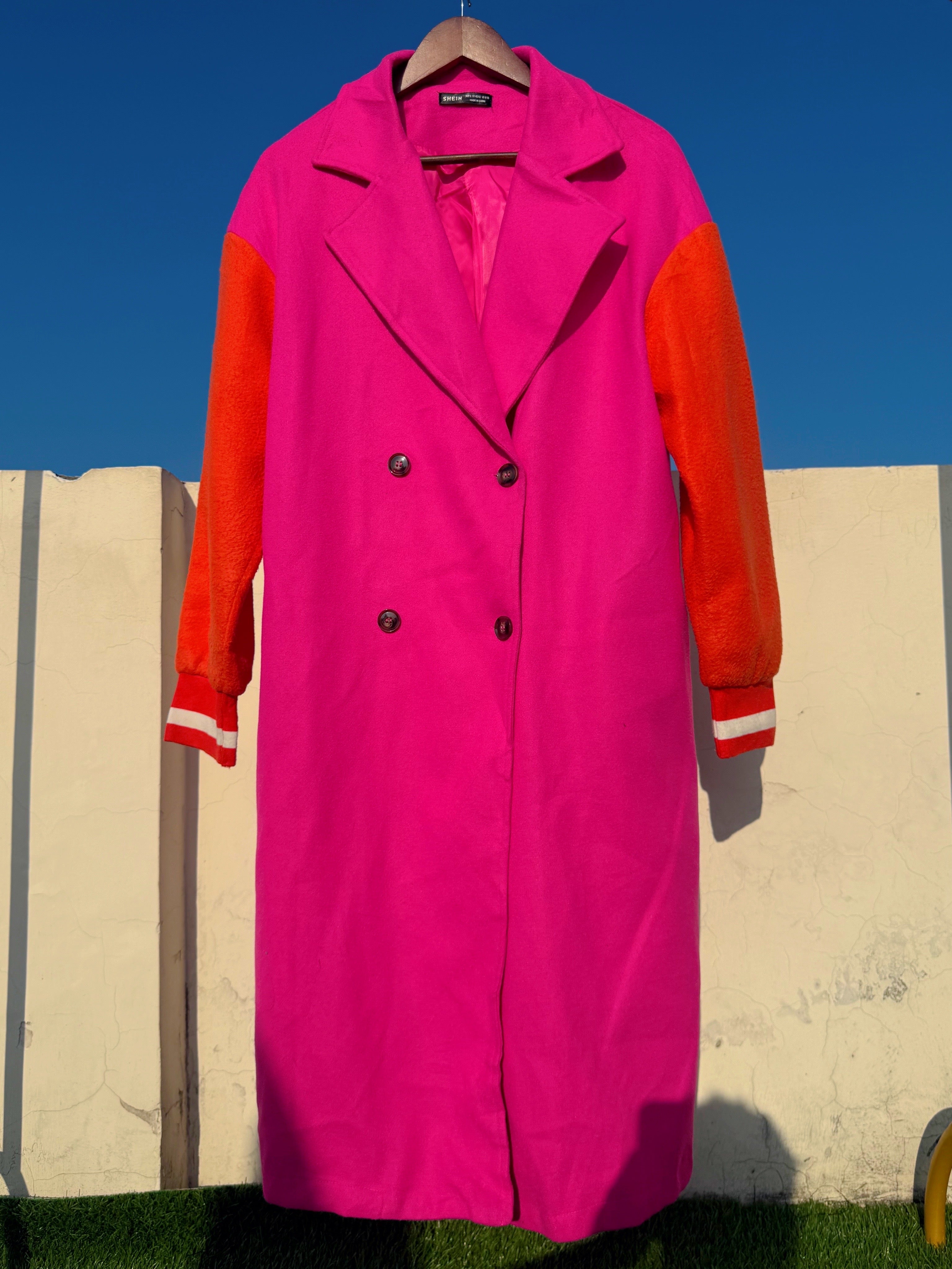 Colour block long winter coat