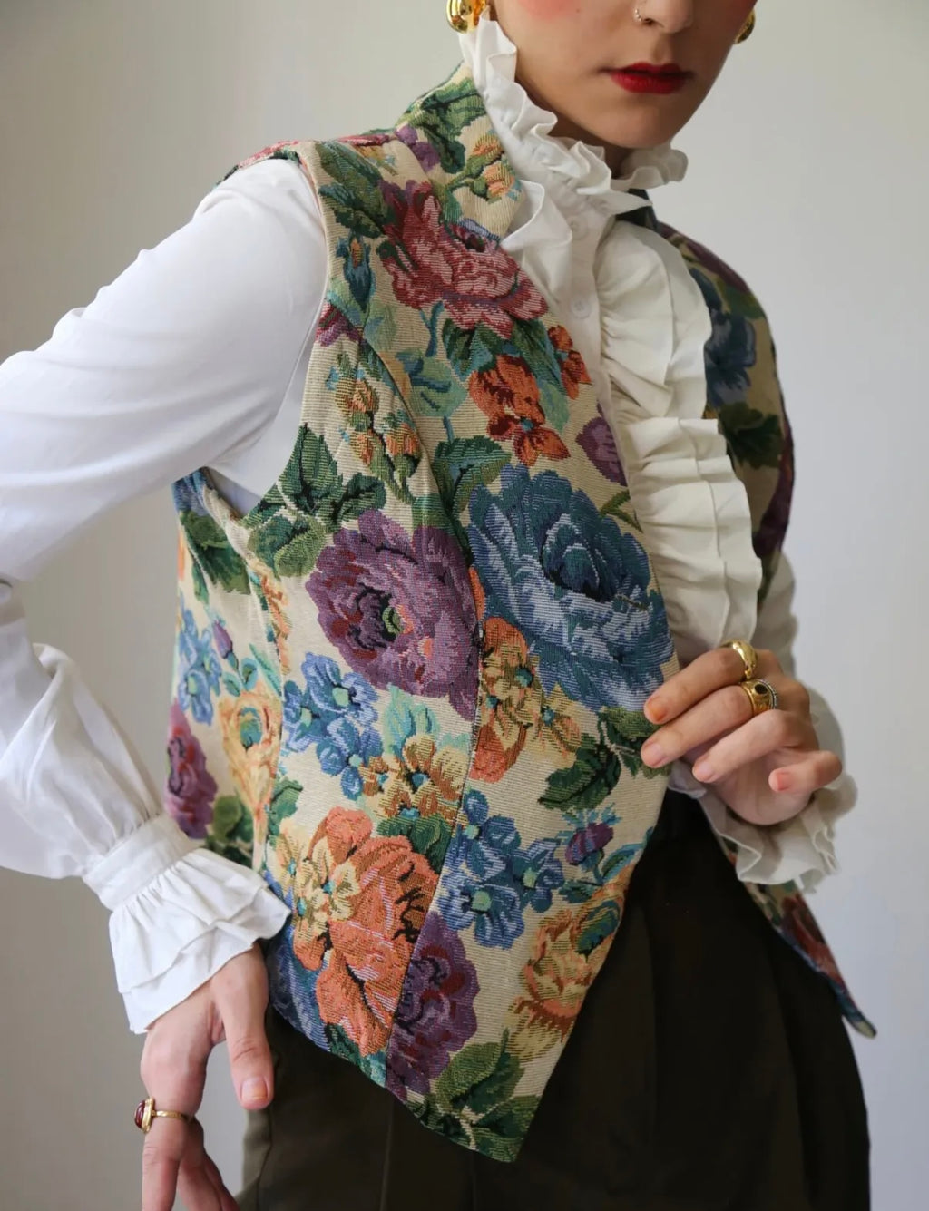 Vintage floral tapestry vest