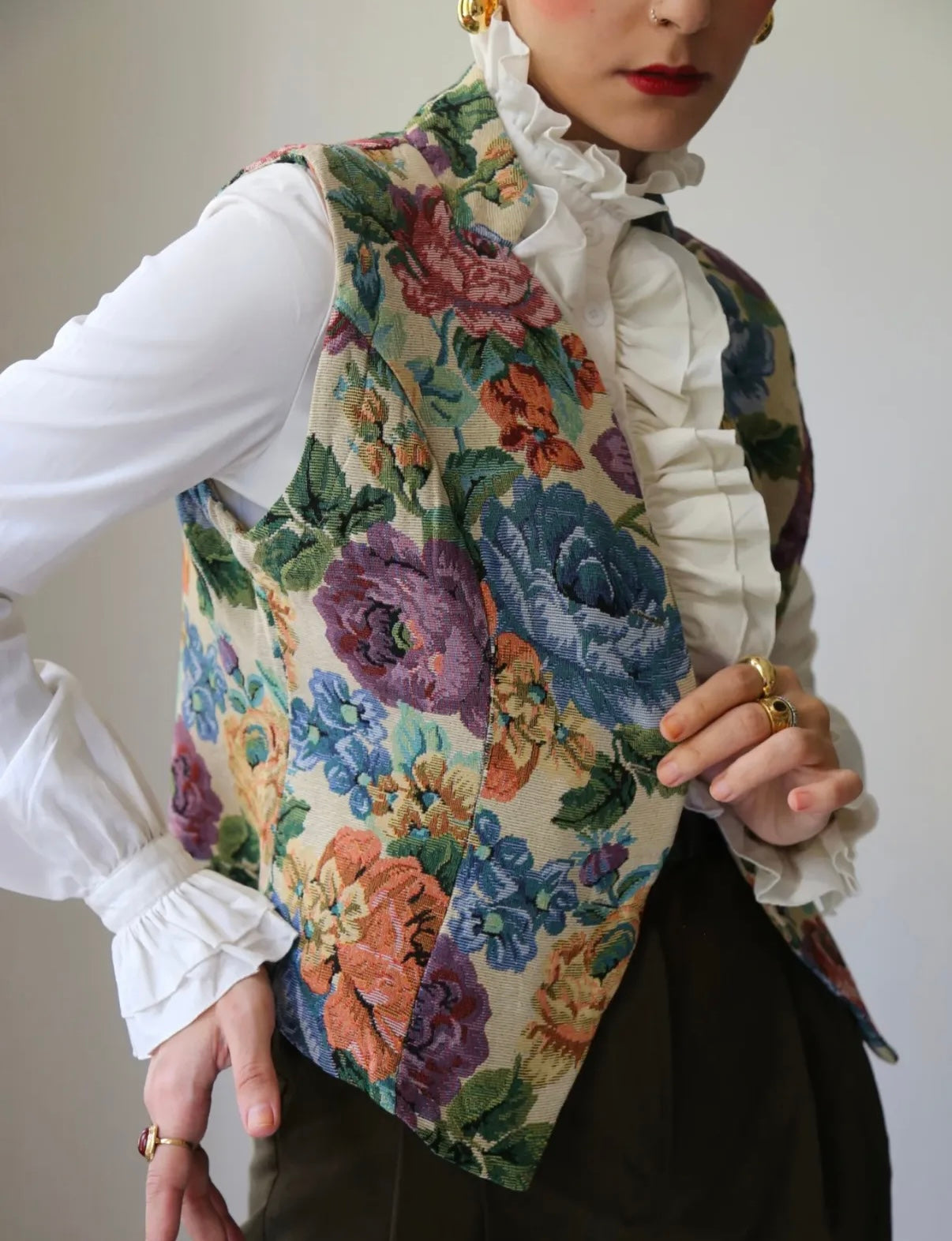 Vintage floral tapestry vest
