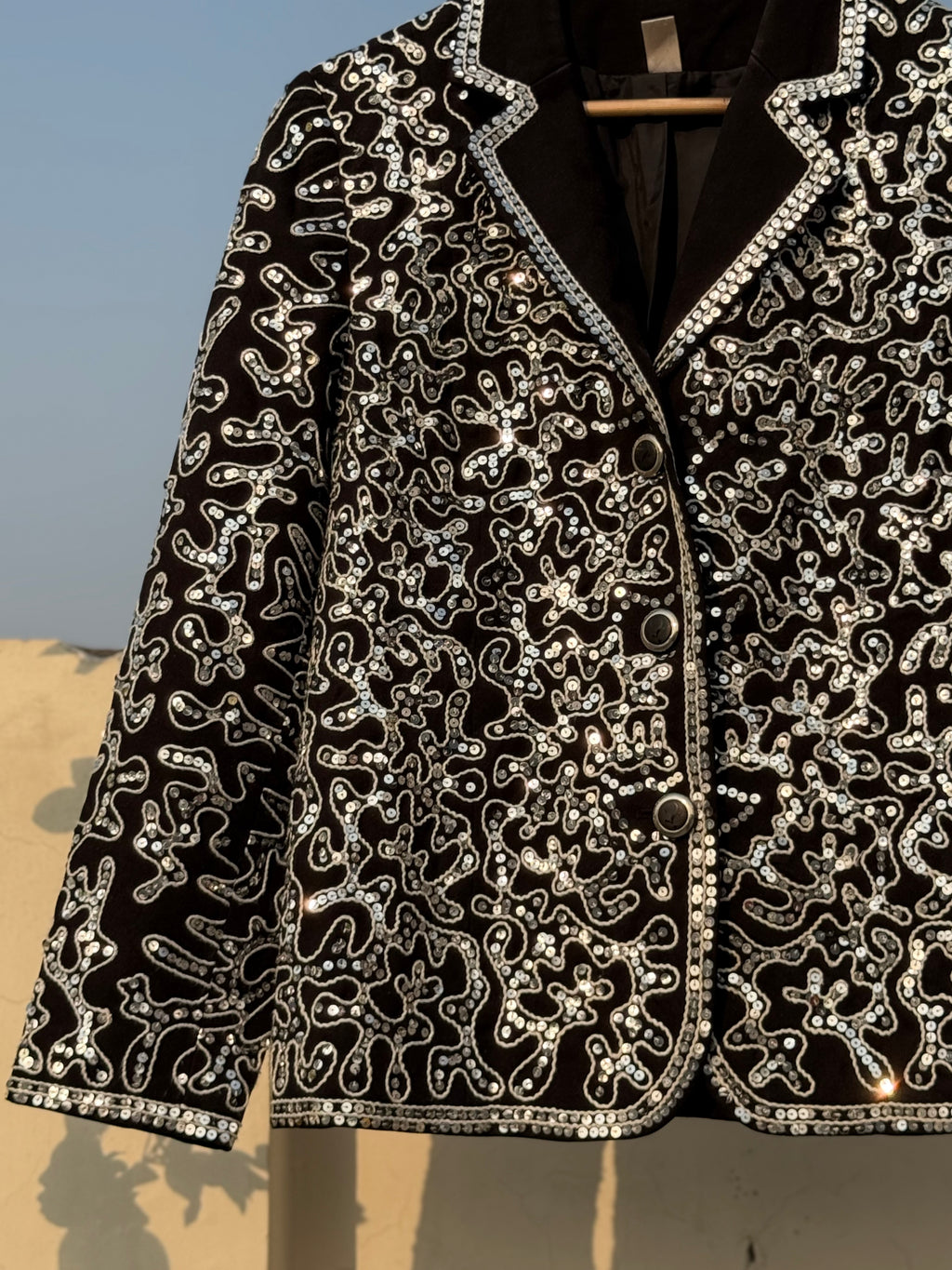 Beautiful silver sequence and thread embroidery coat