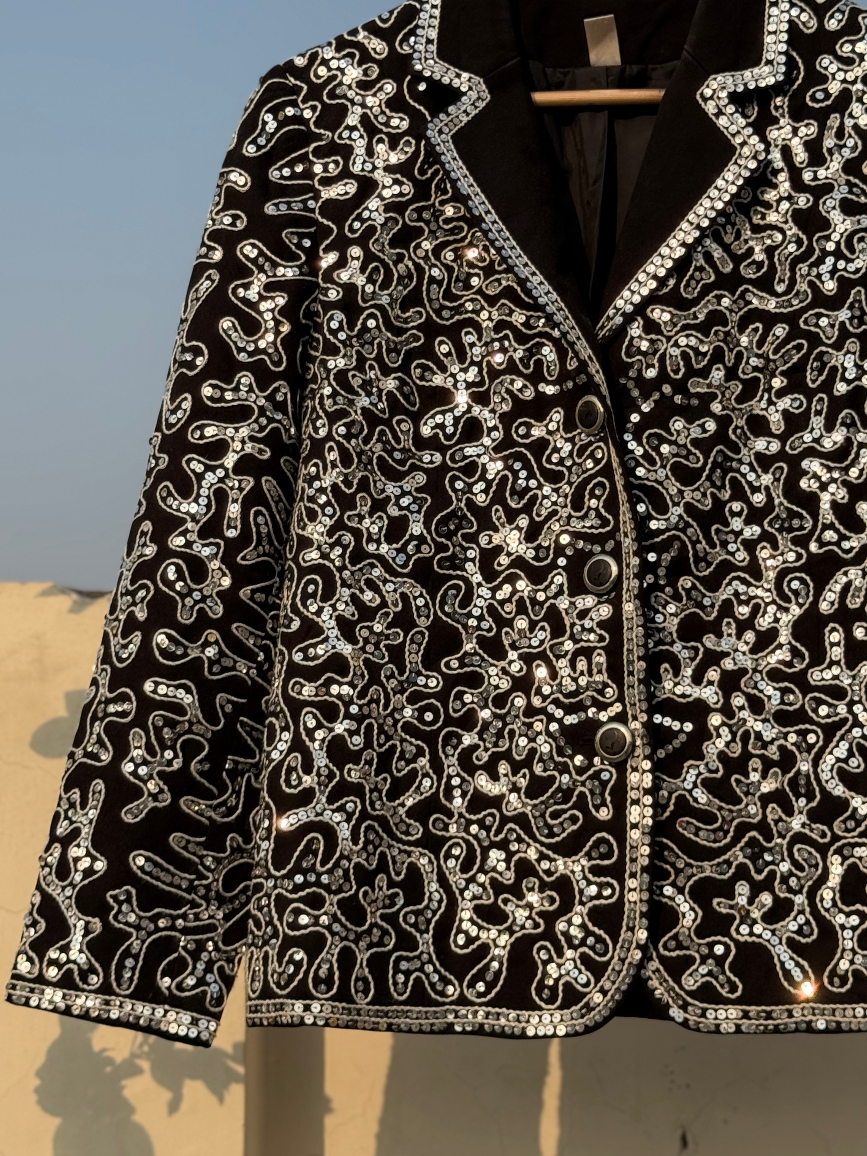 Beautiful silver sequence and thread embroidery coat