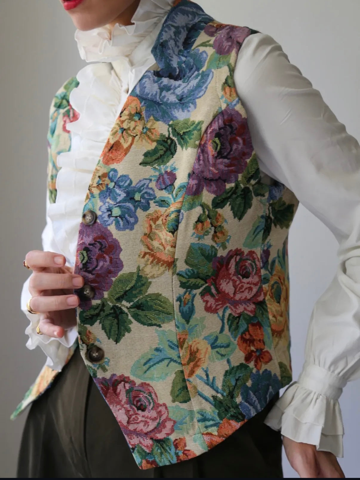 Vintage floral tapestry vest