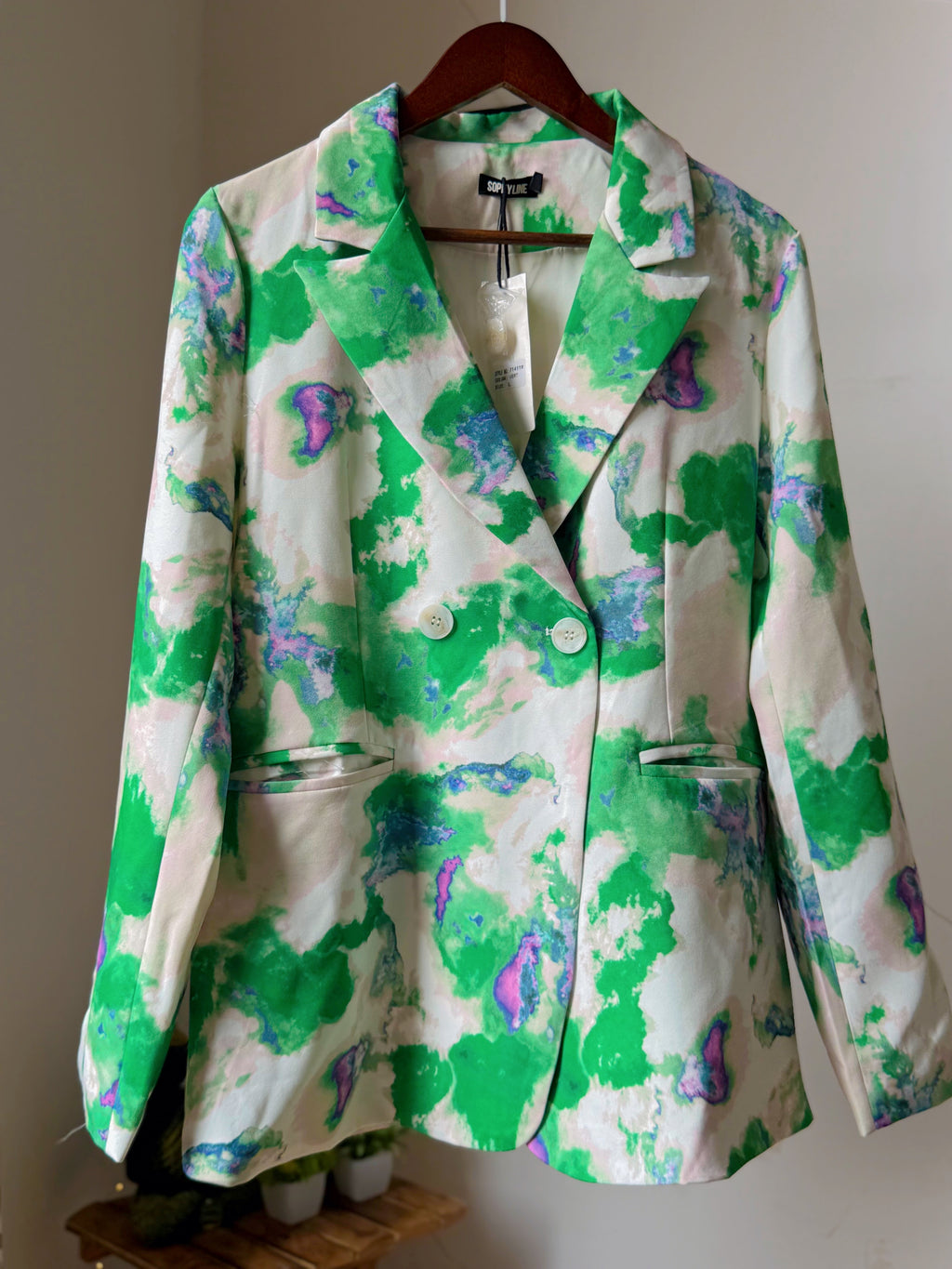 White and green Abstract print blazer / blazer dress