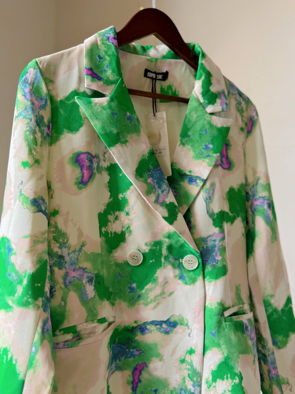 White and green Abstract print blazer / blazer dress