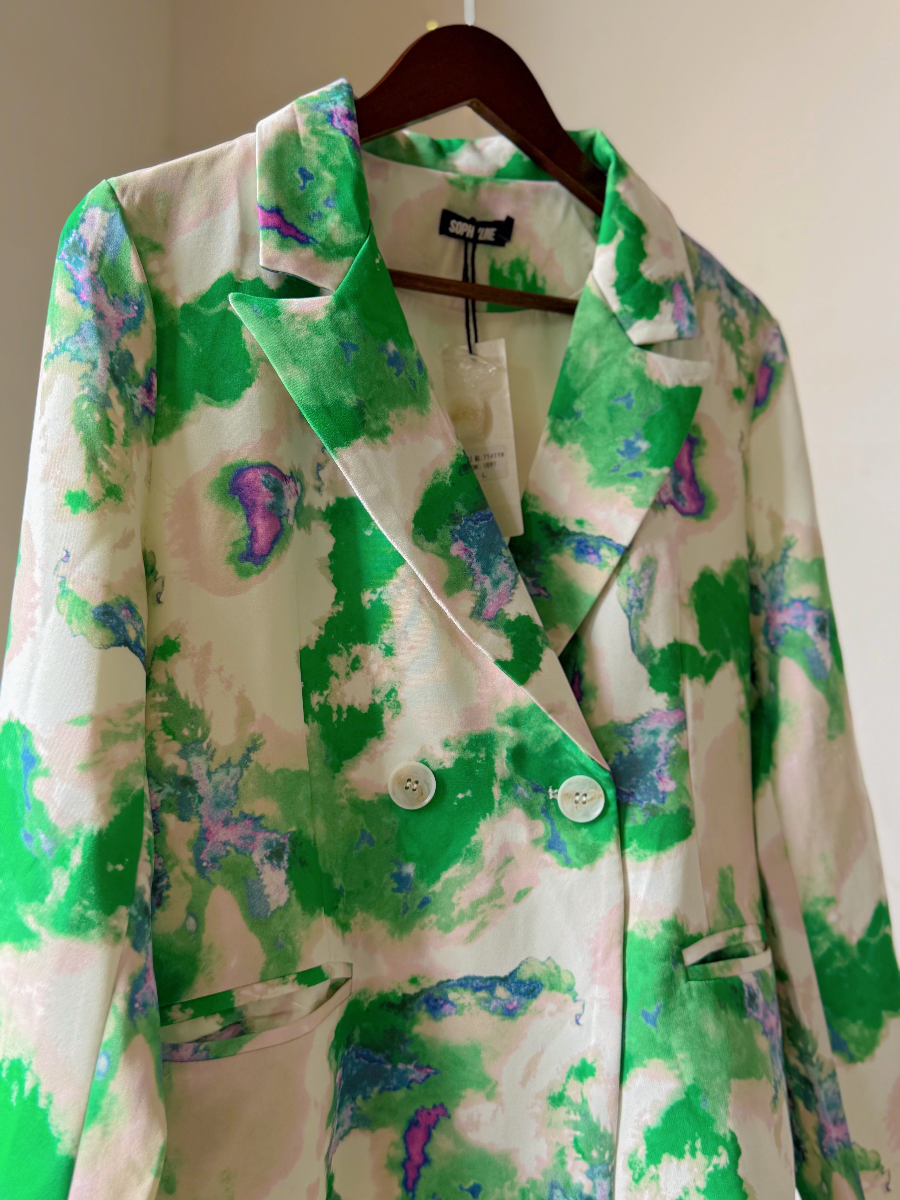 White and green Abstract print blazer / blazer dress