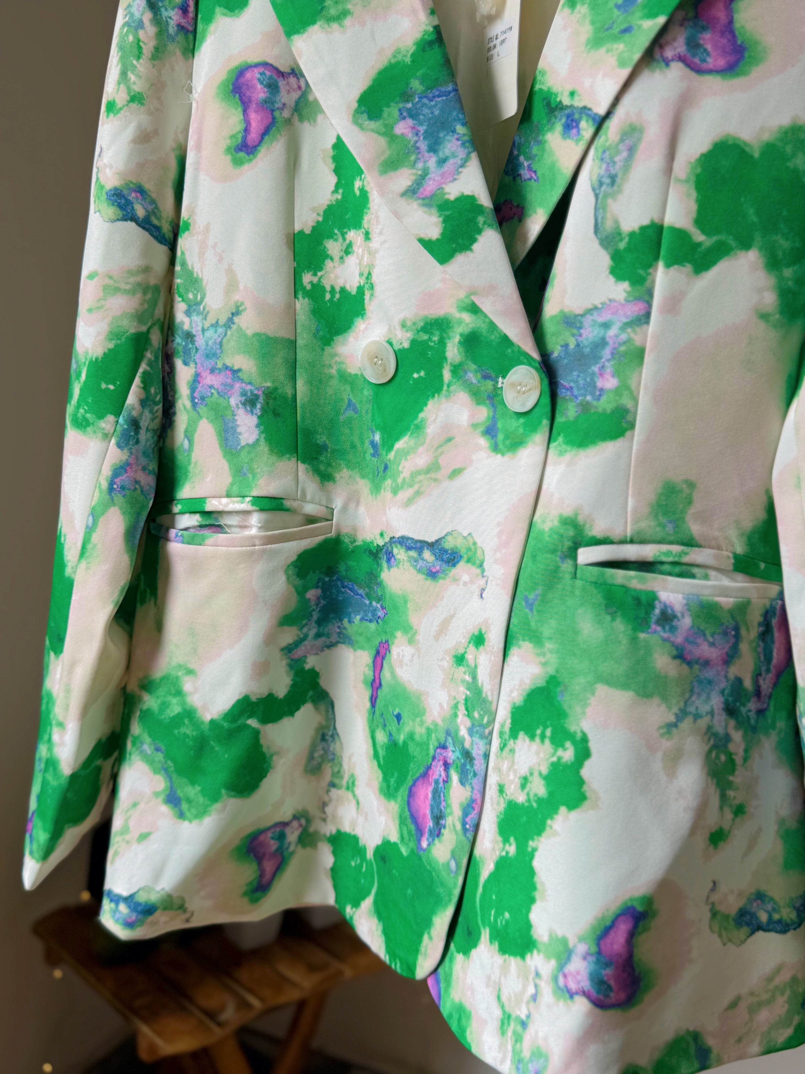 White and green Abstract print blazer / blazer dress