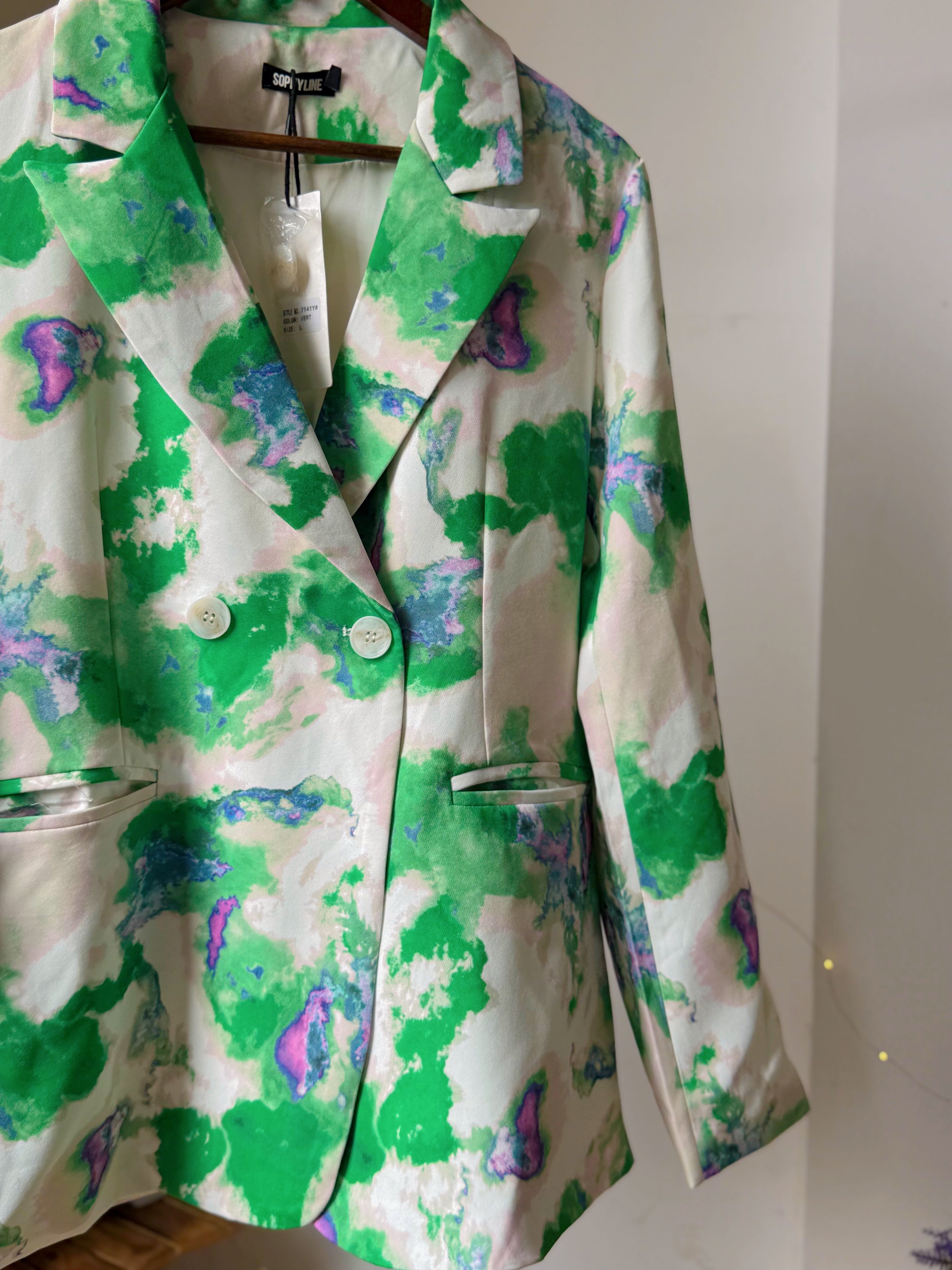 White and green Abstract print blazer / blazer dress