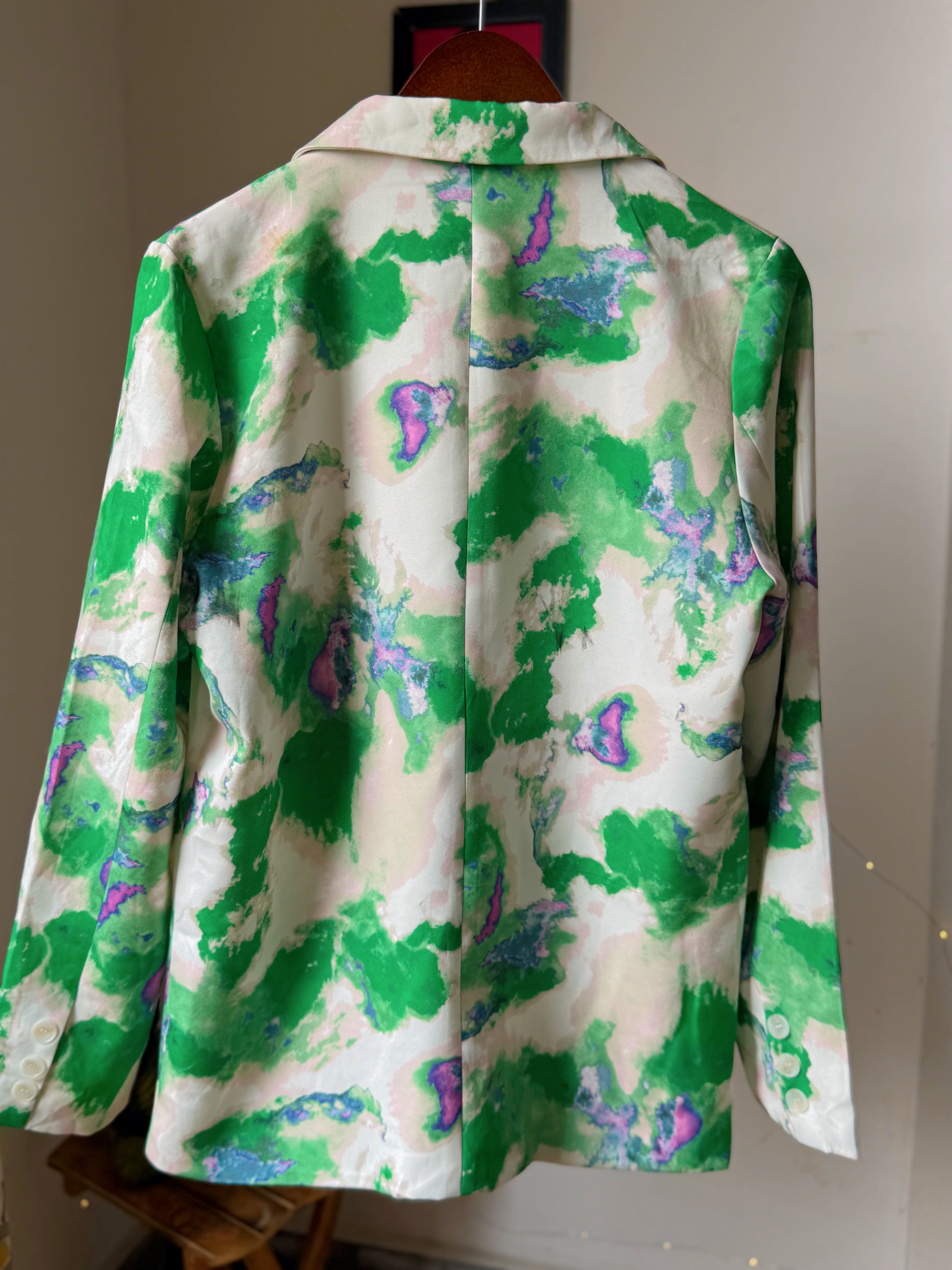 White and green Abstract print blazer / blazer dress