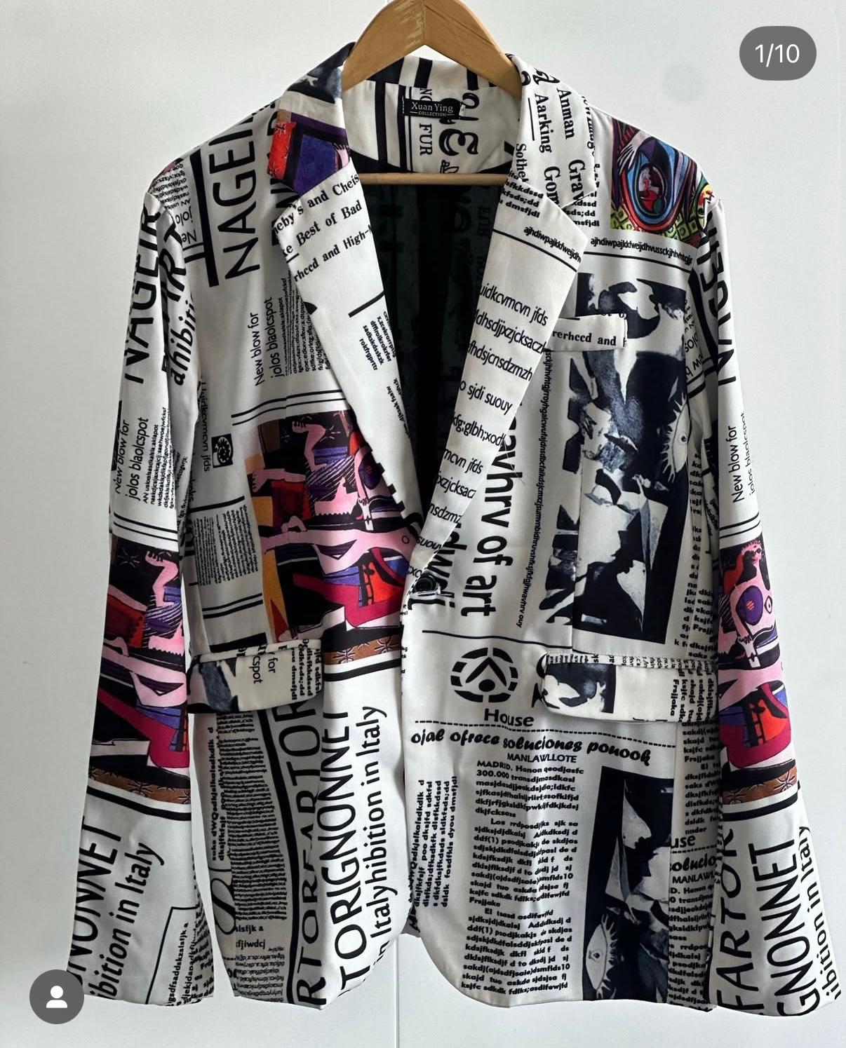 Newspaper Print Lapel Graphic Blazer