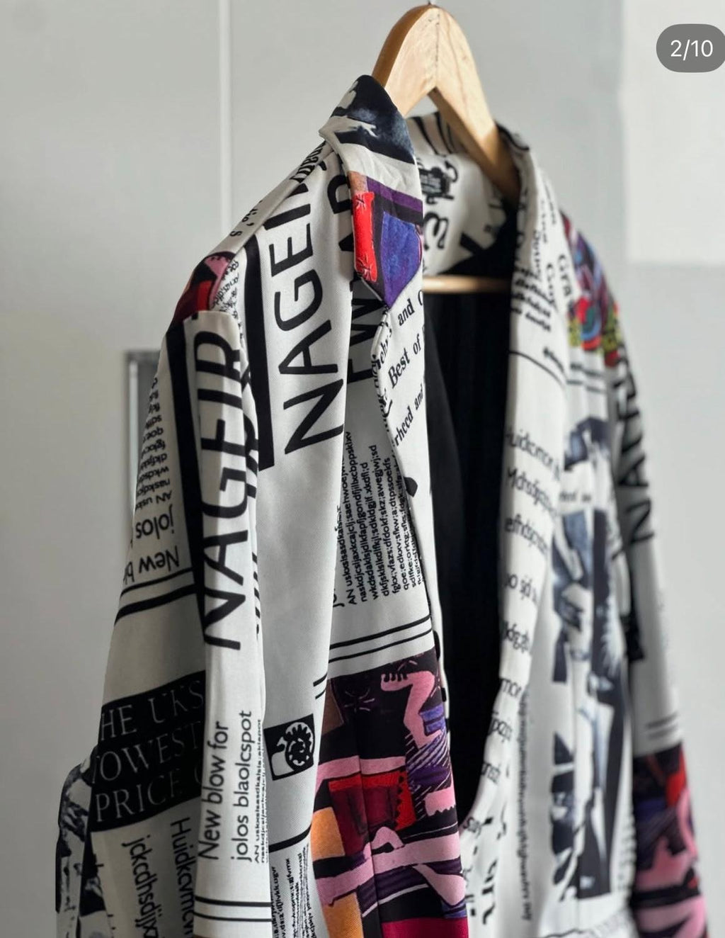 Newspaper Print Lapel Graphic Blazer